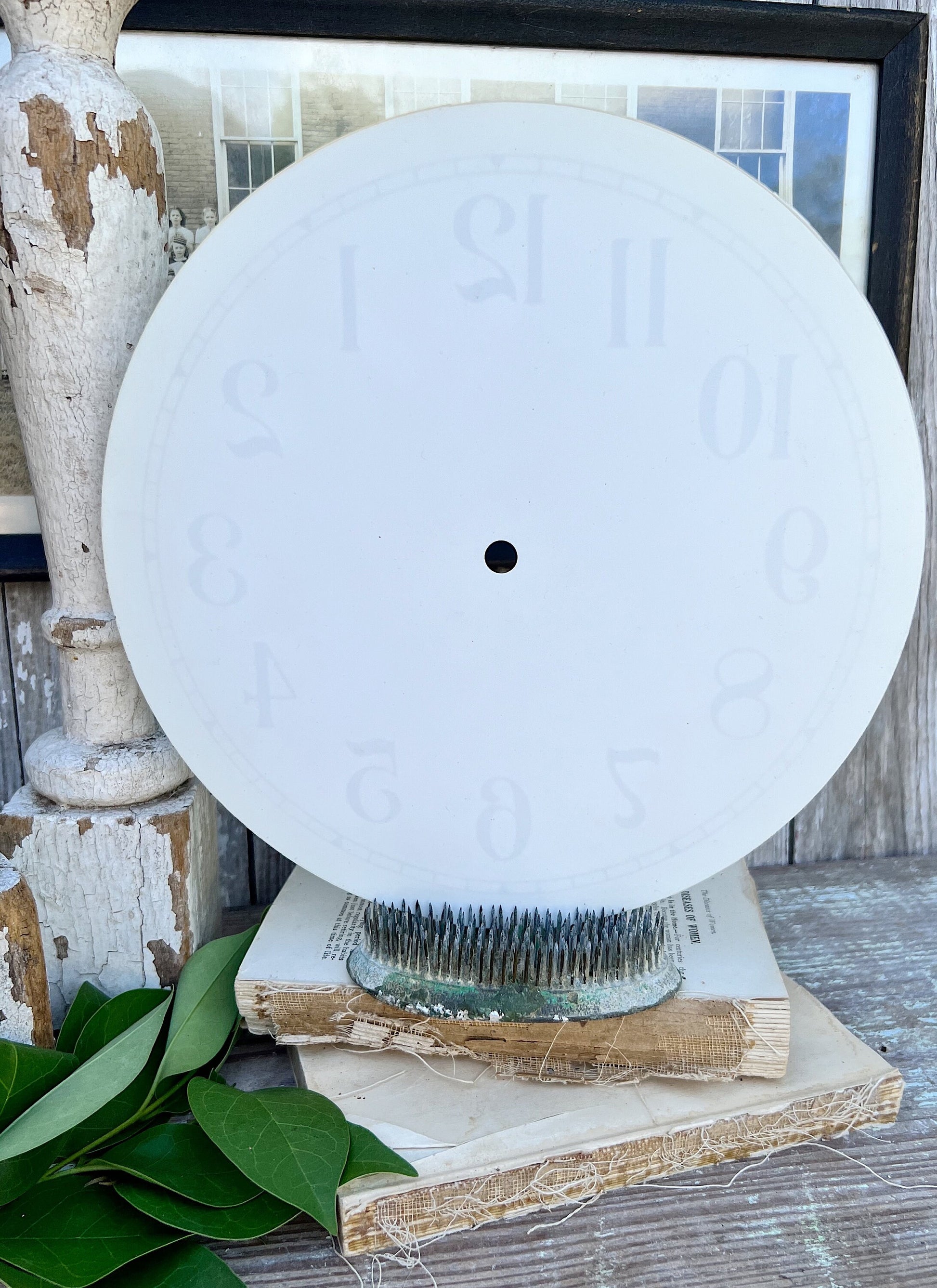 Vintage Clock Face Part WHITE Farmhouse Decor Industrial Salvage Round