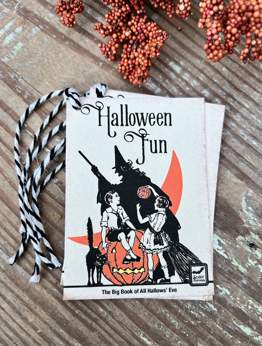 HALLOWEEN FUN WITCH Retro Gift Tags Vintage Orange Farmhouse Decor Grungy Party Favor Vintage Halloween Card