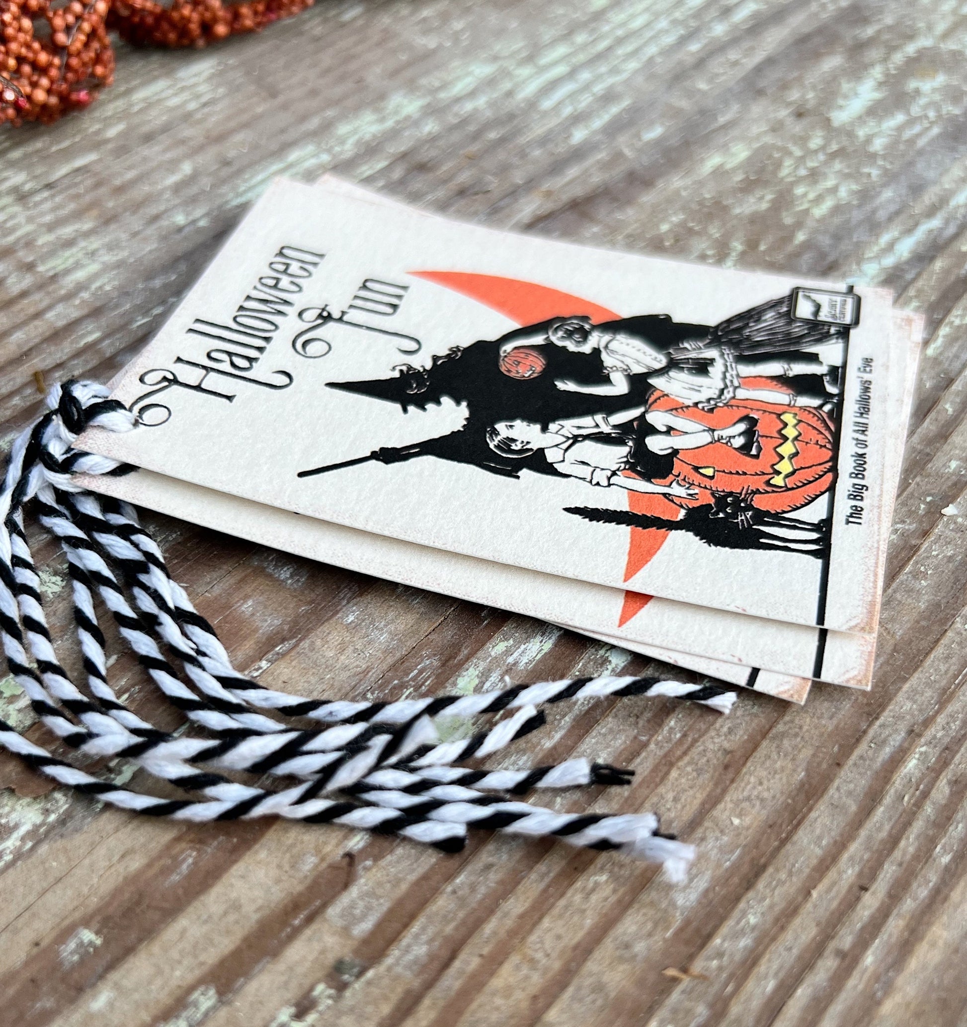 HALLOWEEN FUN WITCH Retro Gift Tags Vintage Orange Farmhouse Decor Grungy Party Favor Vintage Halloween Card