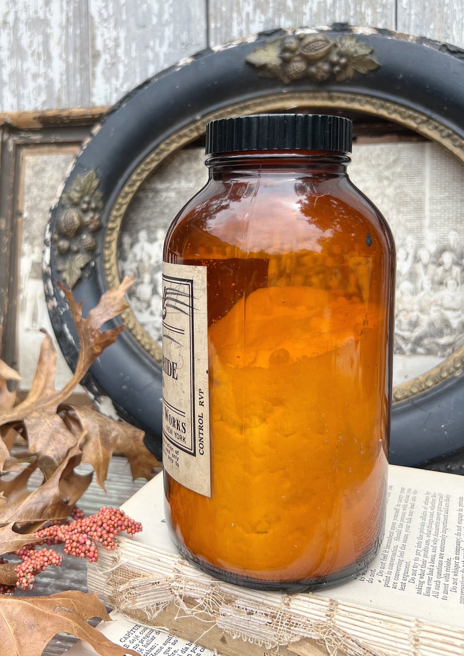 Antique Apothecary Amber Brown Glass Bottle 1 lb. MALLINCKRODT Pharmacy AMMONIUM CHLORIDE Industrial Decor Industrial Salvage