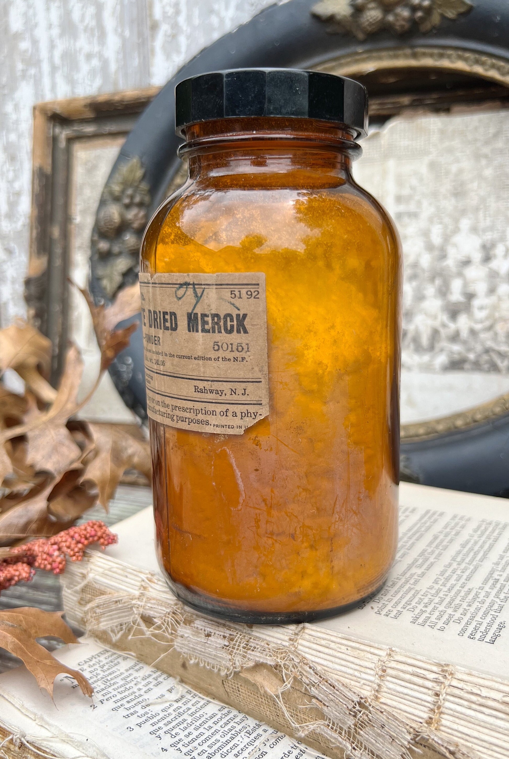 Antique Apothecary Amber Brown Glass Bottle 1 lb. MERCK Pharmacy SODIUM SULFATE Industrial Decor Industrial Salvage