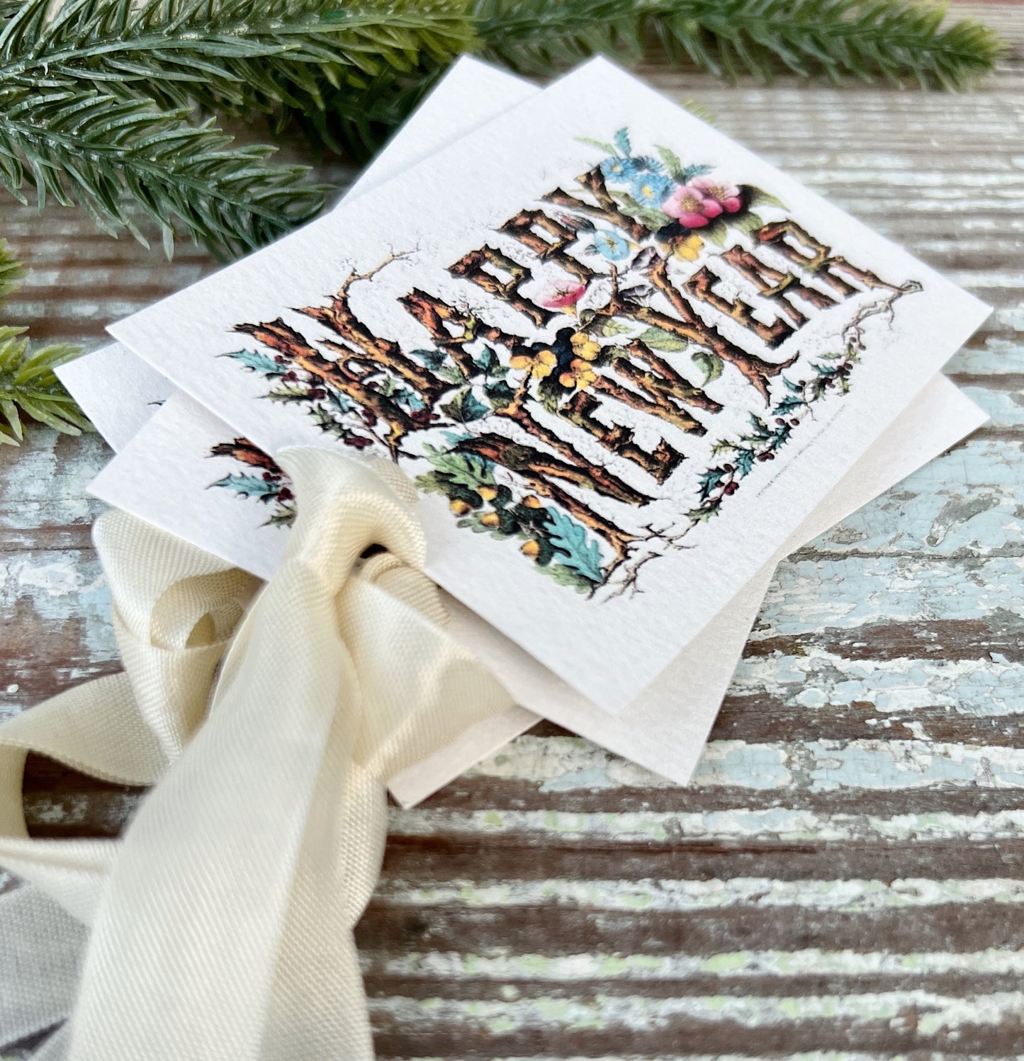 HAPPY NEW YEAR Gift Tags Vintage Farmhouse Decor Card French Shabby Gift Wrap Christmas Tree Ornament
