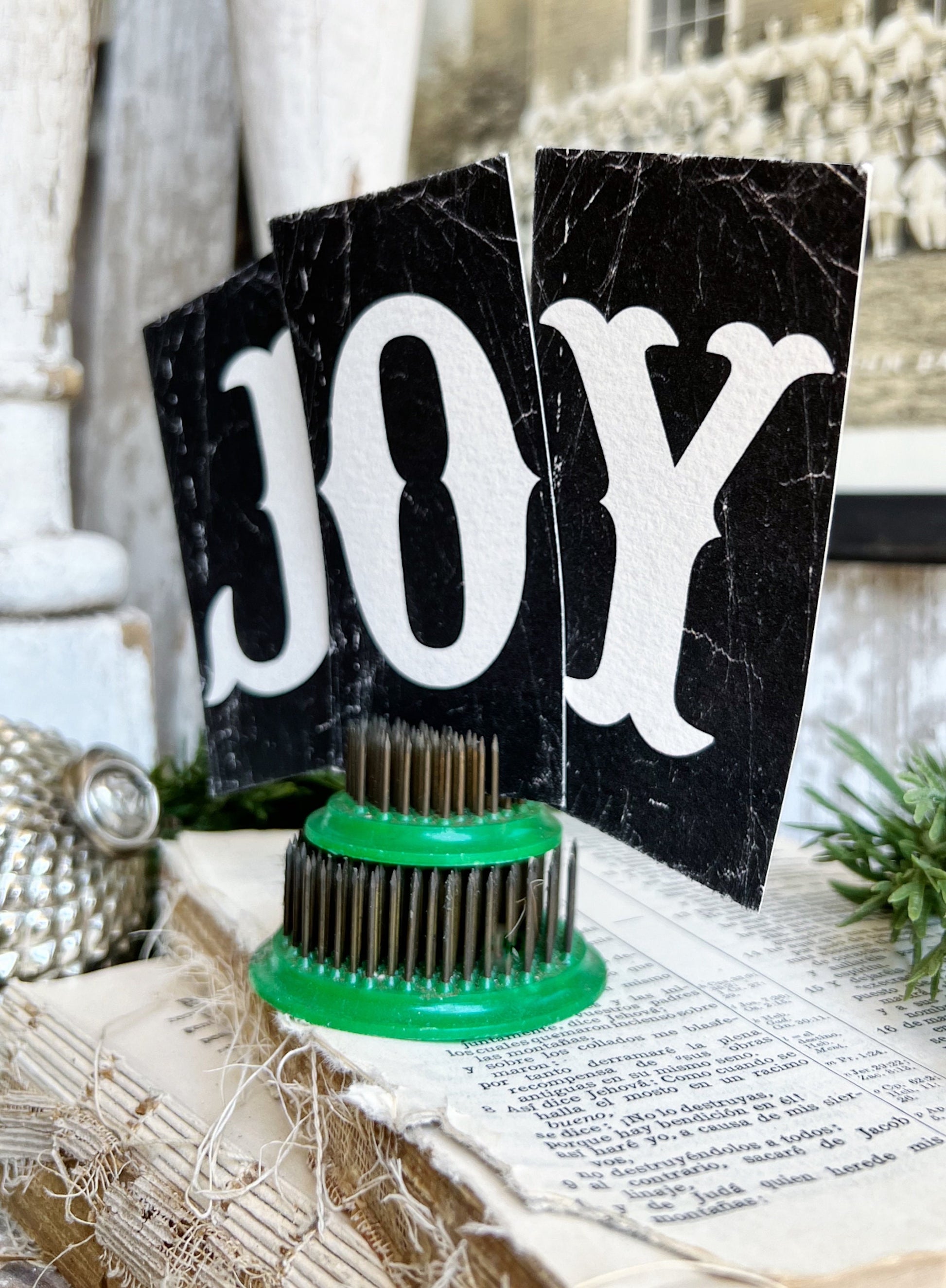 CHRISTMAS BLACK Letter Card Sign JOY Set Farmhouse Decor Cardstock Vintage Style Church Gothic