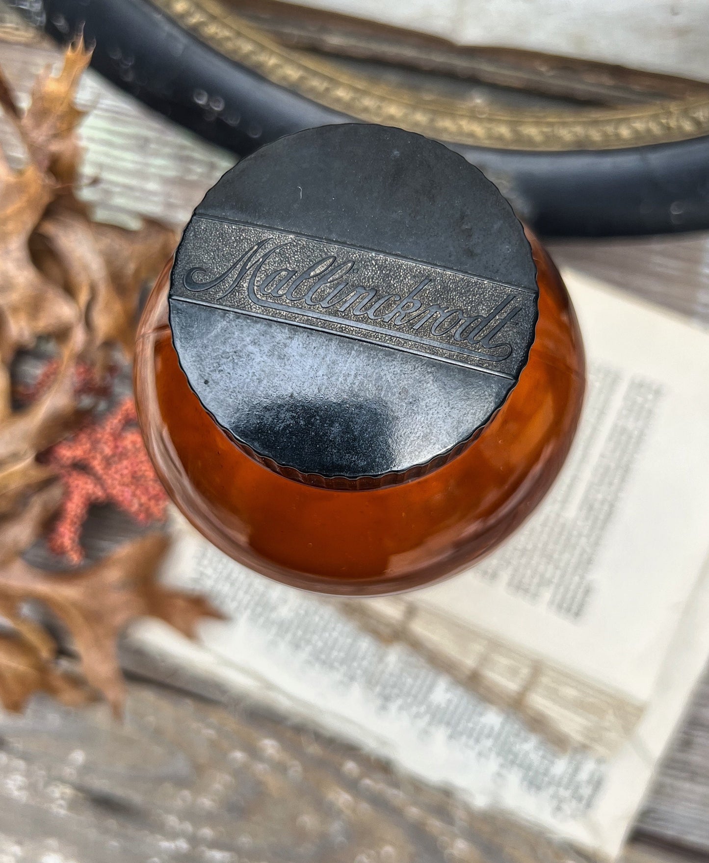 Antique Apothecary Amber Brown Glass Bottle 1 lb. MALLINCKRODT Pharmacy AMMONIUM CHLORIDE Industrial Decor Industrial Salvage