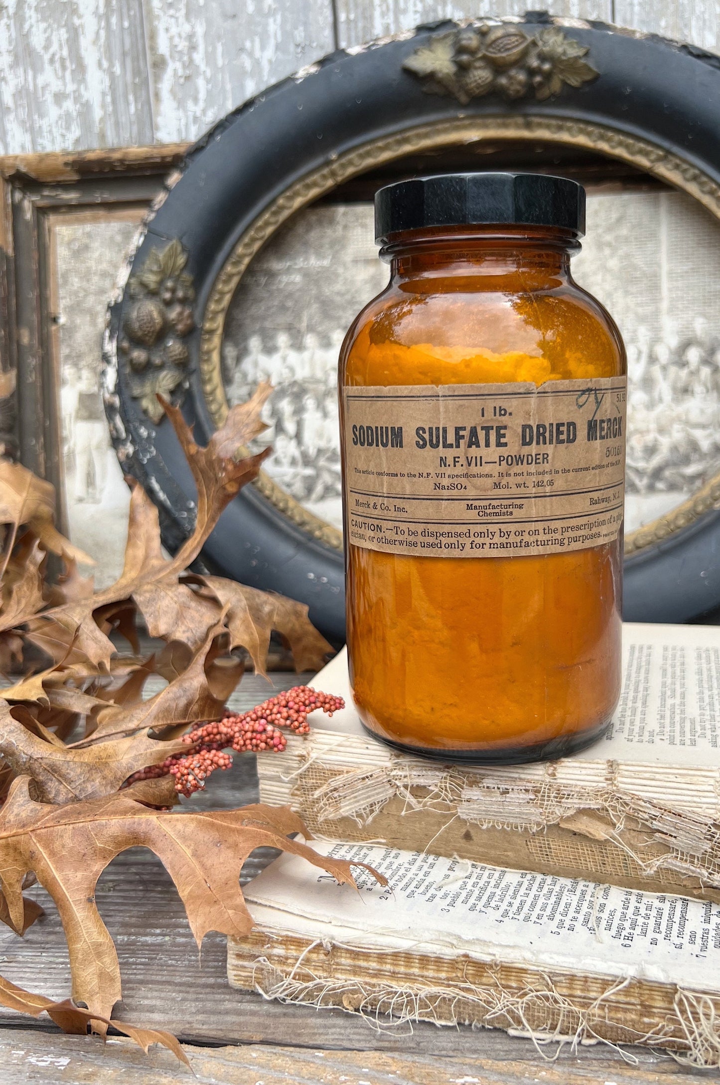 Antique Apothecary Amber Brown Glass Bottle 1 lb. MERCK Pharmacy SODIUM SULFATE Industrial Decor Industrial Salvage