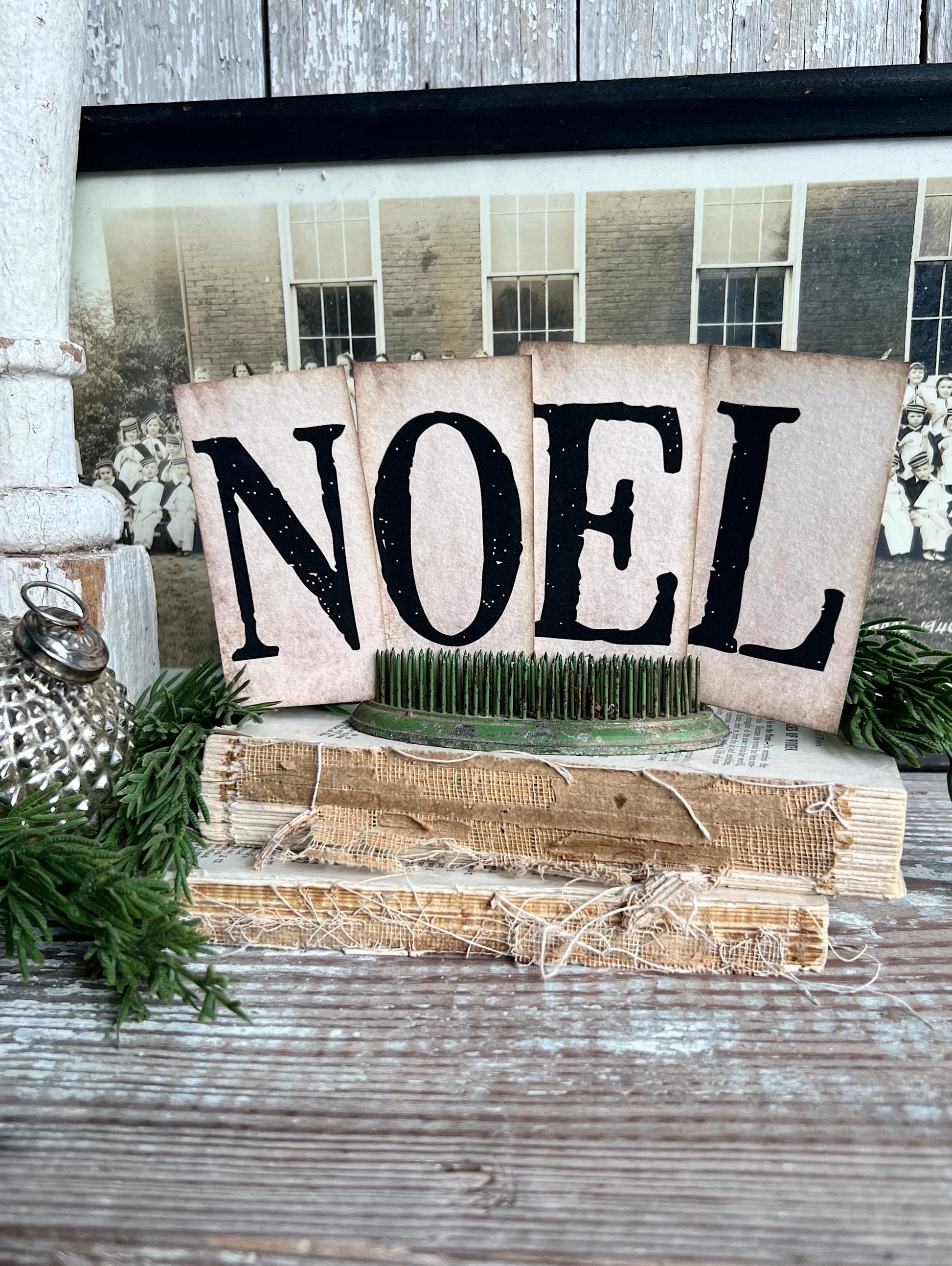 Christmas NOEL Card Set Farmhouse Decor Church Board Hymn