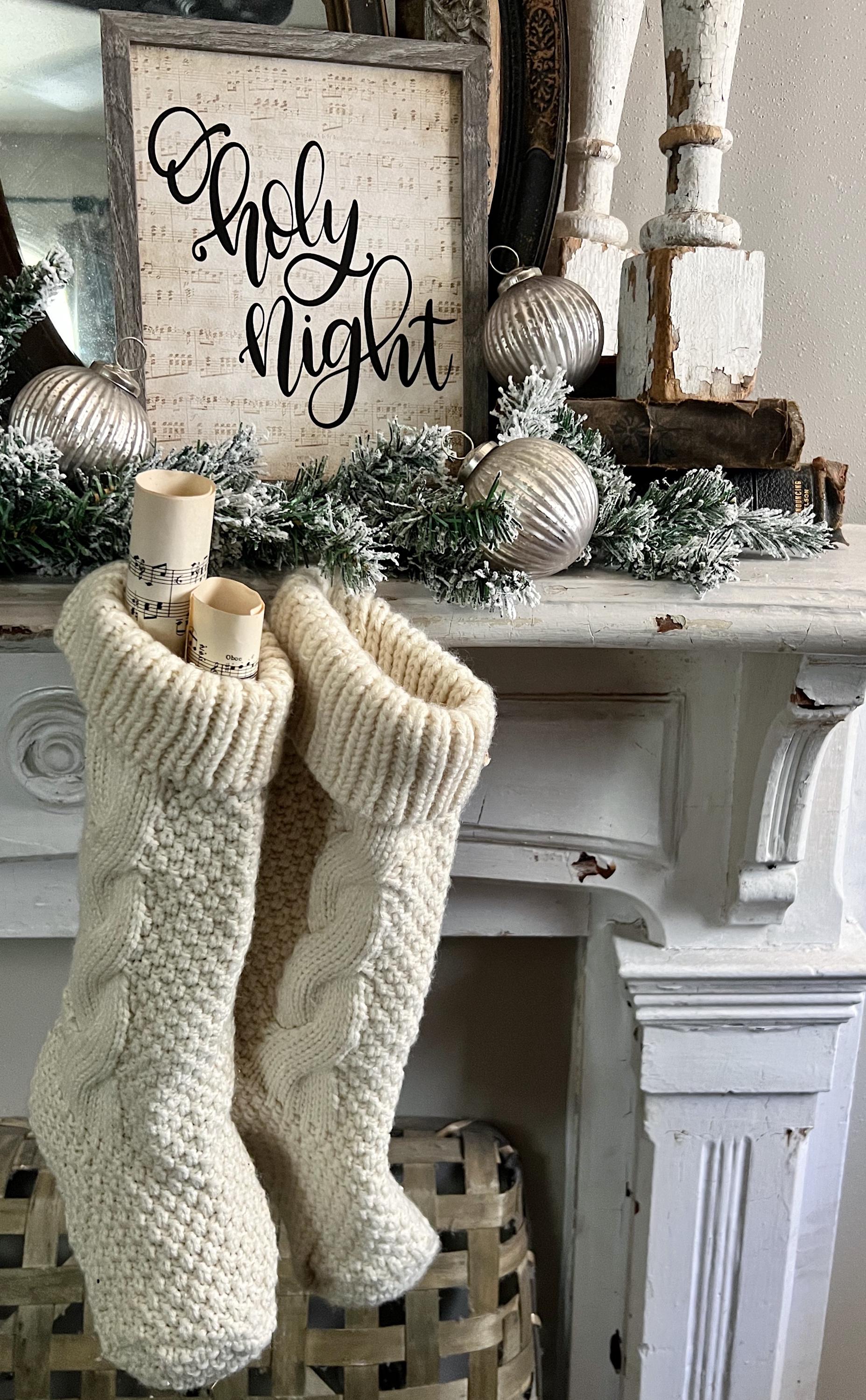 O Holy Night Wood Sign FRAMED Vintage Christmas Farmhouse Wall Art Print Sheet Music Book Page
