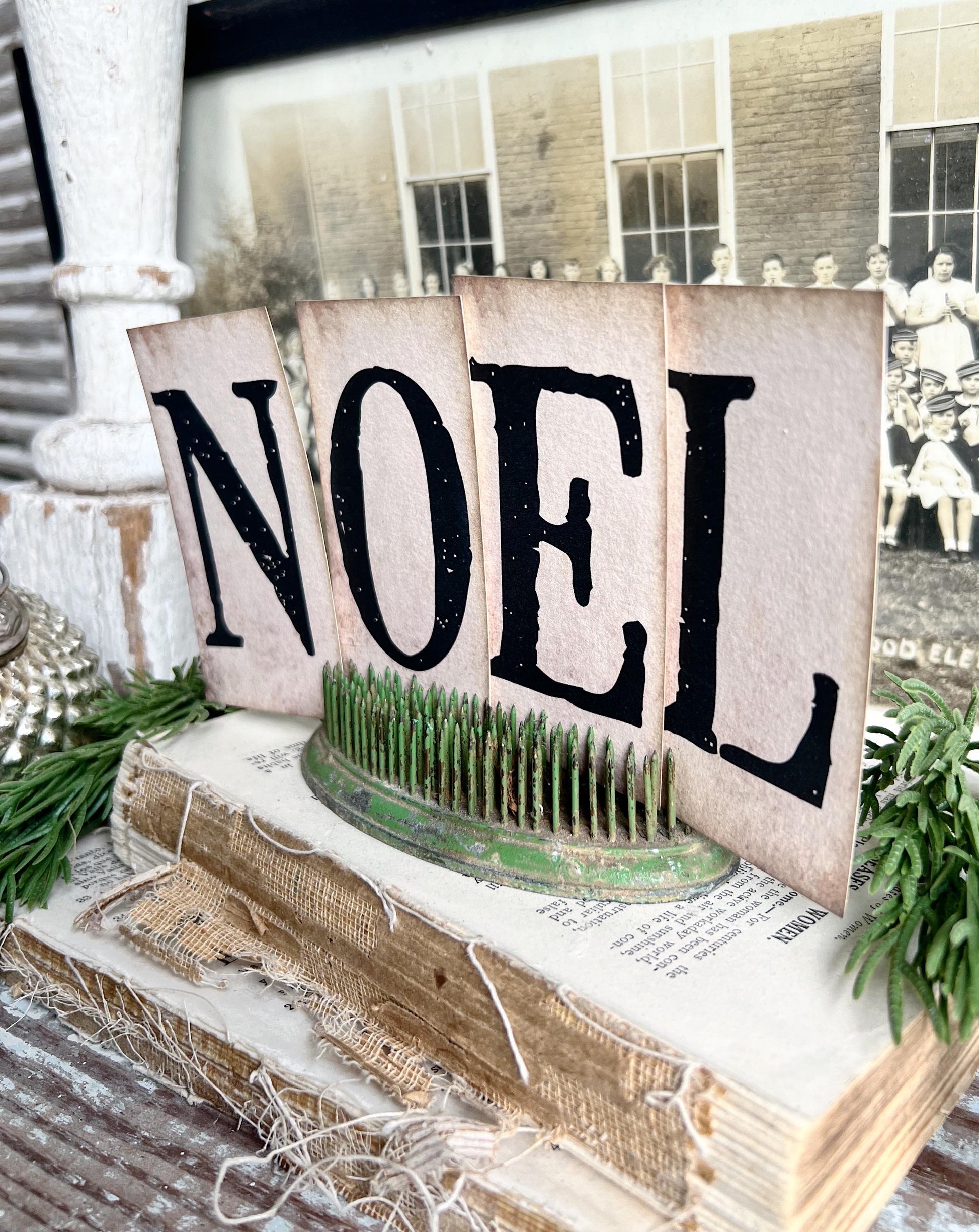 Christmas NOEL Card Set Farmhouse Decor Church Board Hymn