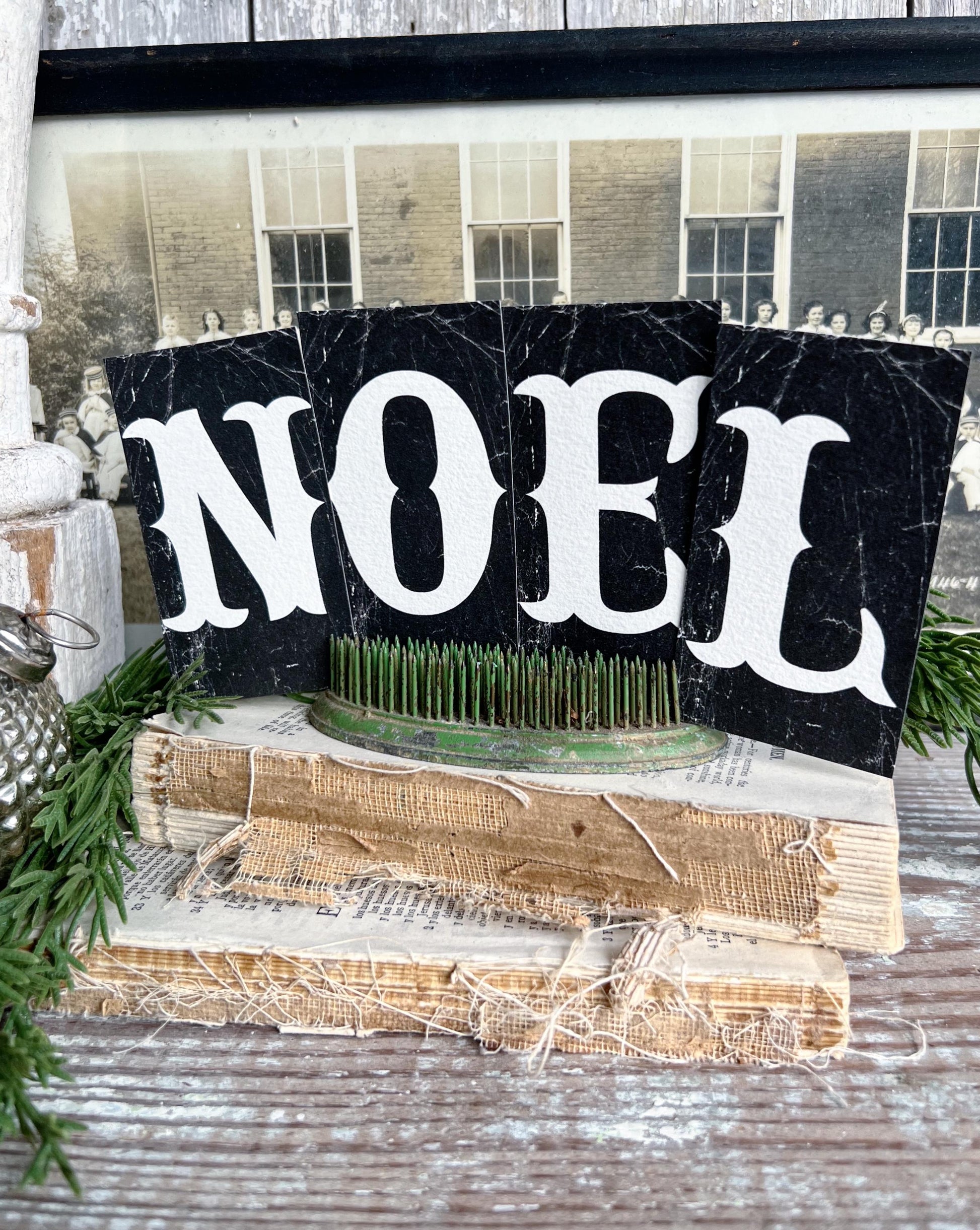 CHRISTMAS BLACK Letter Card Sign NOEL Set Farmhouse Decor Cardstock Vintage Style Church Gothic