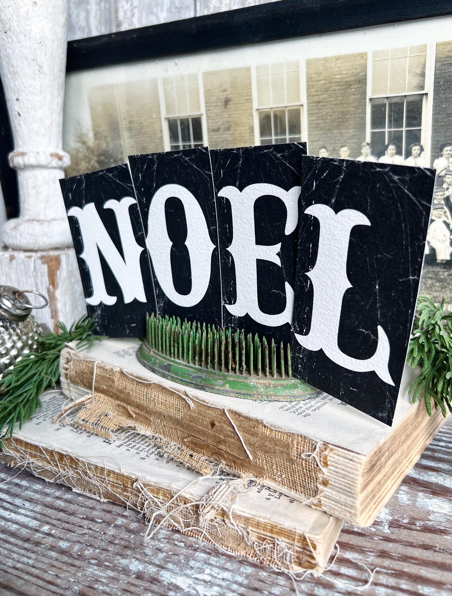 CHRISTMAS BLACK Letter Card Sign NOEL Set Farmhouse Decor Cardstock Vintage Style Church Gothic