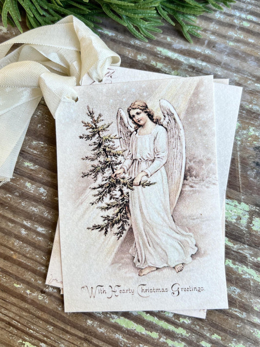 ANGEL Tree Merry Christmas Gift Tags Vintage Farmhouse Decor Card French Shabby Gift Wrap Christmas Tree Ornament
