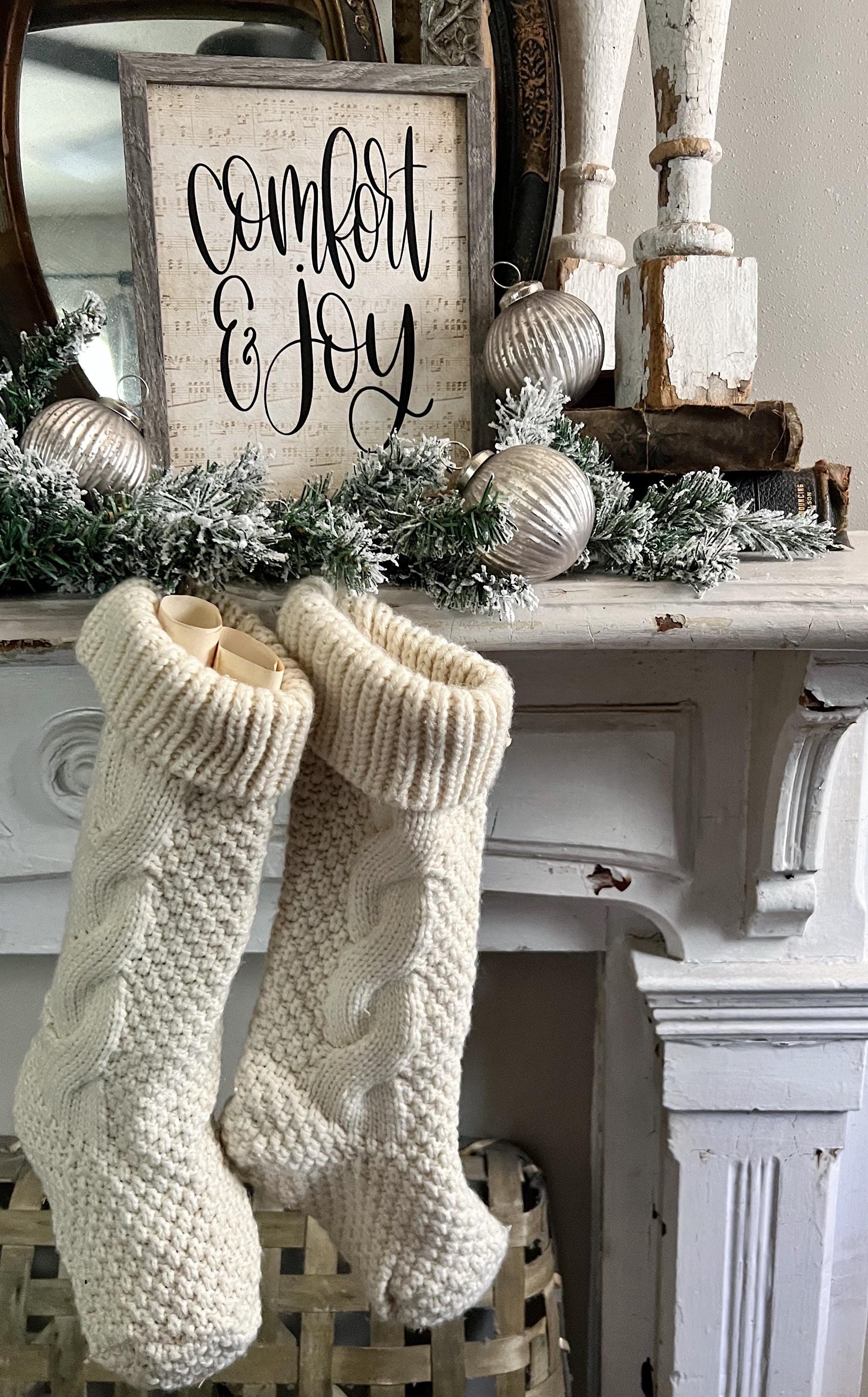 Comfort And Joy Wood Sign FRAMED Vintage Christmas Farmhouse Wall Art Print Sheet Music Book Page