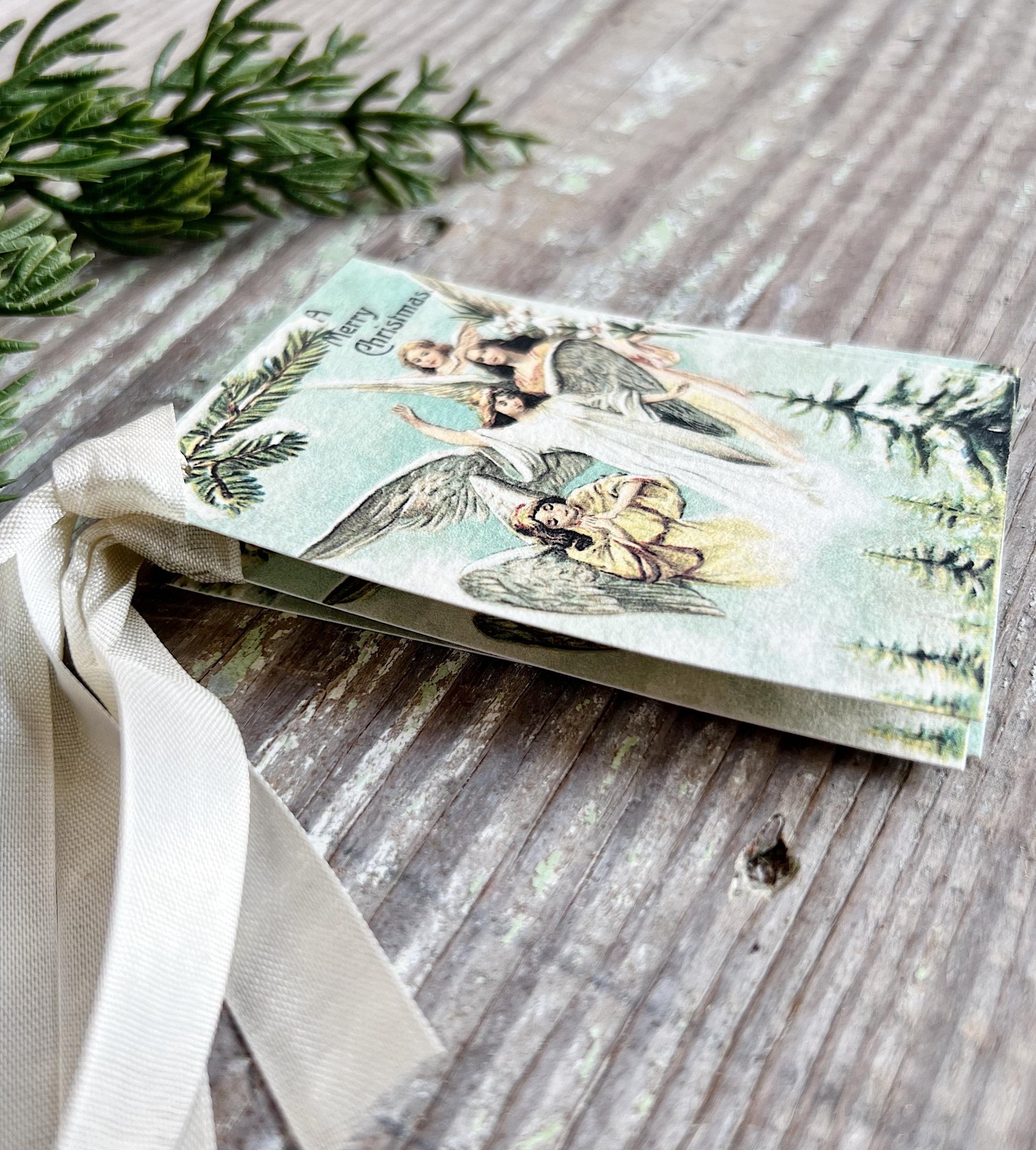 ANGELS A Merry Christmas Gift Tags Vintage Farmhouse Decor Card French Shabby Gift Wrap Christmas Tree Ornament