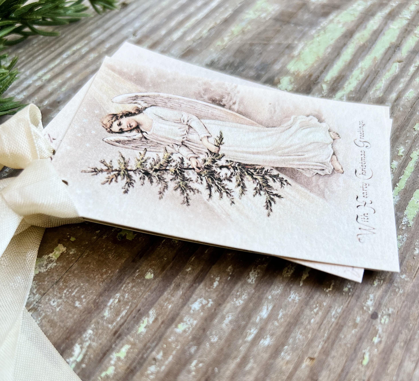 ANGEL Tree Merry Christmas Gift Tags Vintage Farmhouse Decor Card French Shabby Gift Wrap Christmas Tree Ornament