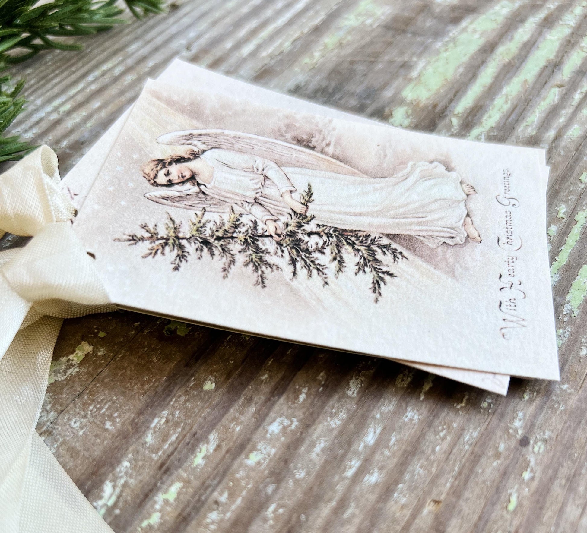ANGEL Tree Merry Christmas Gift Tags Vintage Farmhouse Decor Card French Shabby Gift Wrap Christmas Tree Ornament