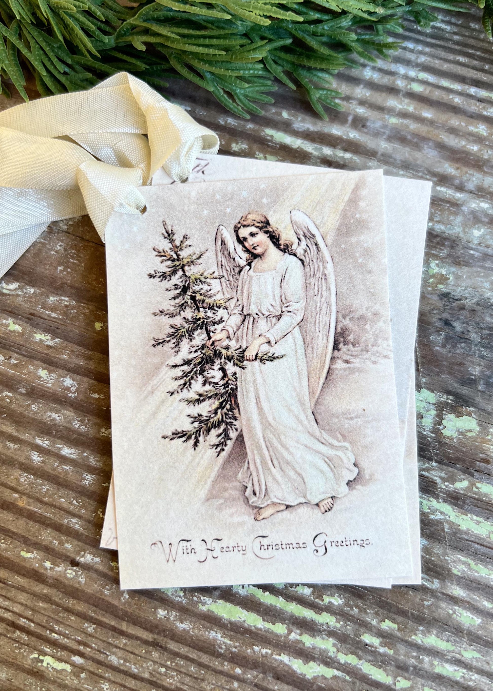 ANGEL Tree Merry Christmas Gift Tags Vintage Farmhouse Decor Card French Shabby Gift Wrap Christmas Tree Ornament