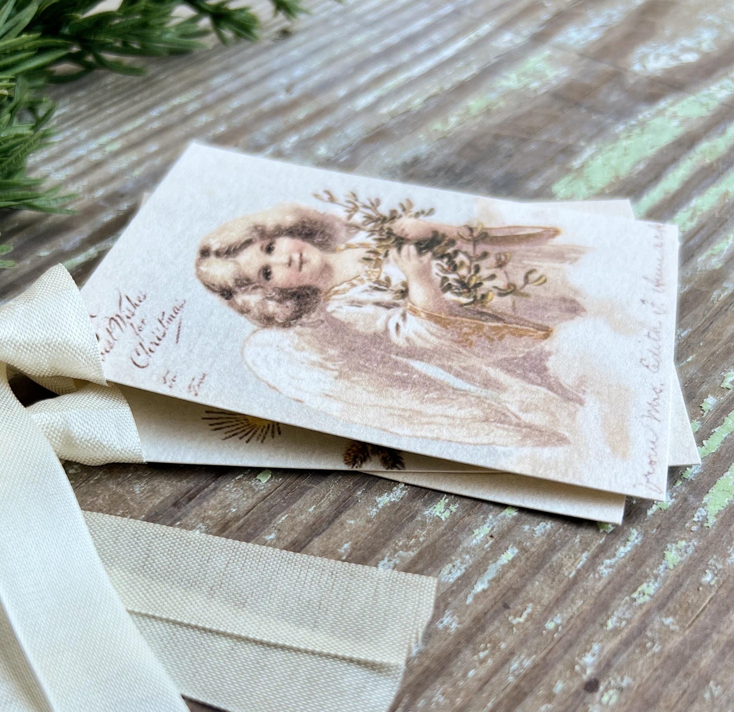 ANGEL Girl Tree Christmas Gift Tags Vintage Farmhouse Decor Card French Shabby Gift Wrap Christmas Tree Ornament