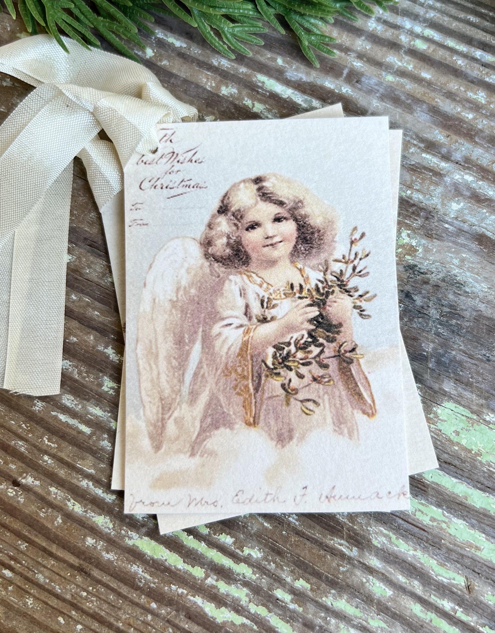 ANGEL Girl Tree Christmas Gift Tags Vintage Farmhouse Decor Card French Shabby Gift Wrap Christmas Tree Ornament