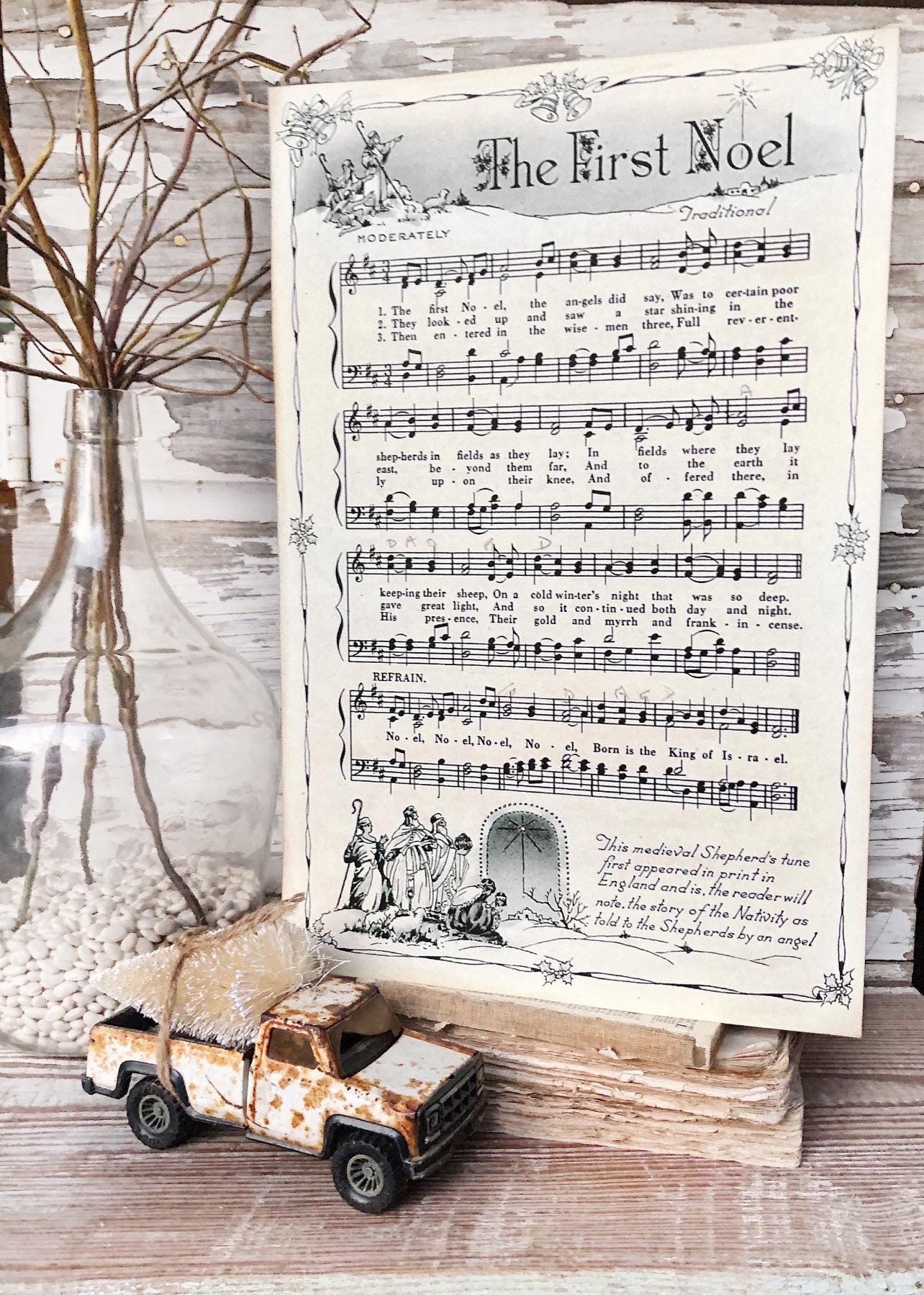 THE FIRST NOEL Sign Wood Vintage Sheet Music Carol Christmas Decor Poster Farmhouse Decor Book Page Wall Art