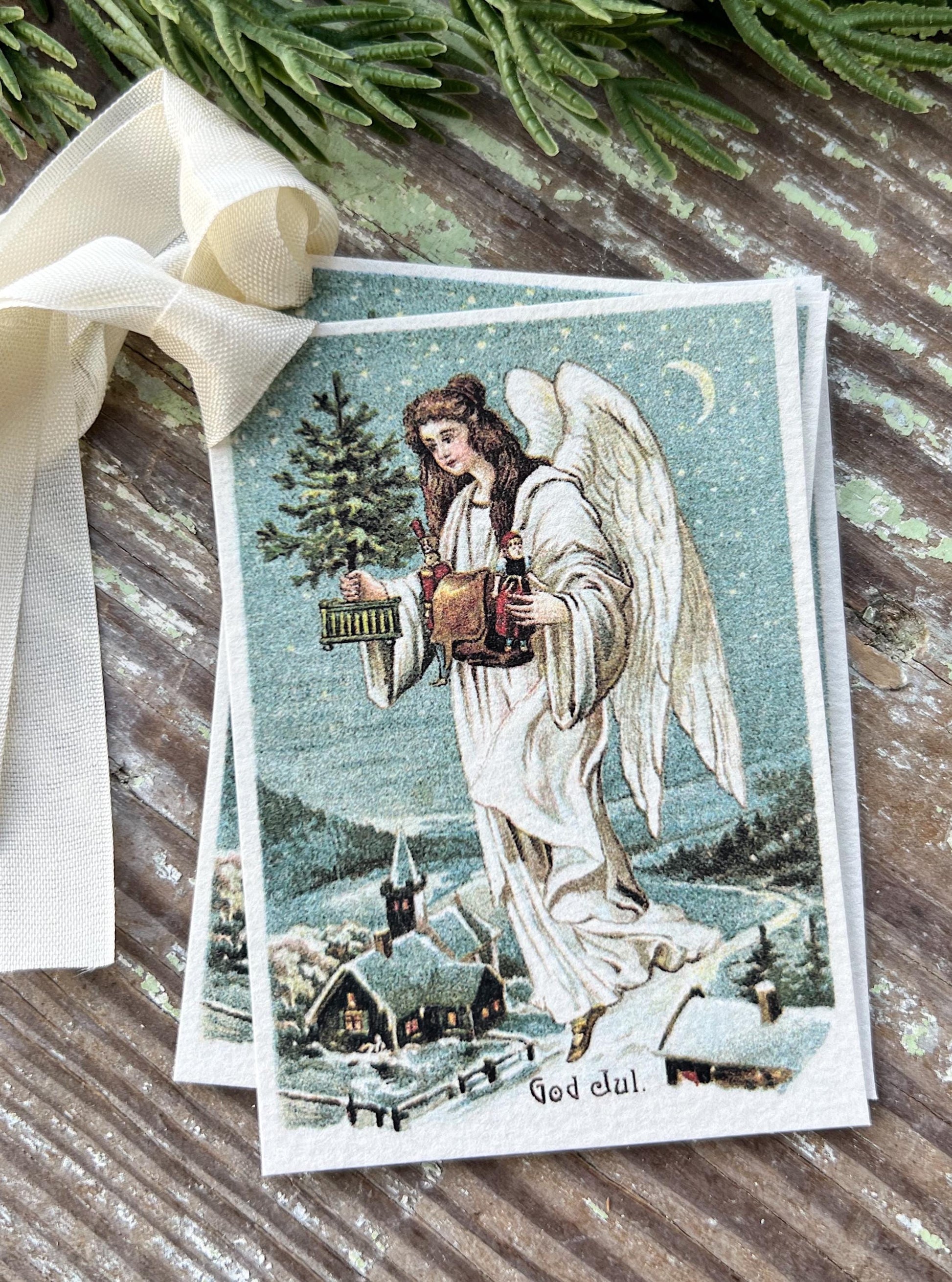 GOD JUL ANGEL Gift Tags Vintage Farmhouse Decor Card French Shabby Gift Wrap Christmas Tree Ornament