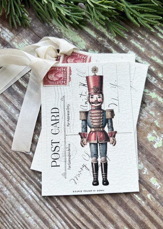 NUTCRACKER POST CARD Red Christmas Vintage Gift Tags Farmhouse Christmas Decor Card French Shabby Gift Wrap