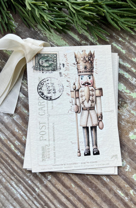NUTCRACKER POST CARD Green Christmas Vintage Gift Tags Farmhouse Christmas Decor Card French Shabby Gift Wrap
