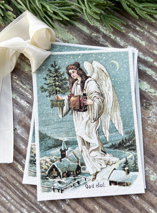 GOD JUL ANGEL Gift Tags Vintage Farmhouse Decor Card French Shabby Gift Wrap Christmas Tree Ornament