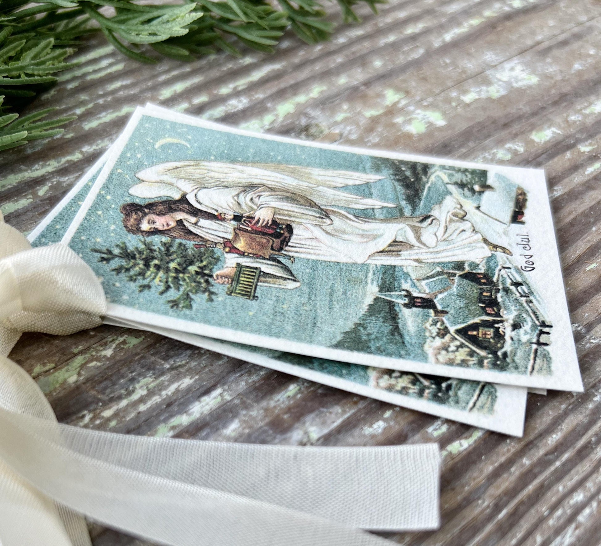 GOD JUL ANGEL Gift Tags Vintage Farmhouse Decor Card French Shabby Gift Wrap Christmas Tree Ornament