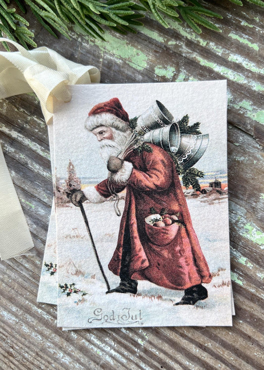 GOD JUL SANTA Gift Tags Vintage Farmhouse Decor Card French Shabby Gift Wrap Christmas Tree Ornament