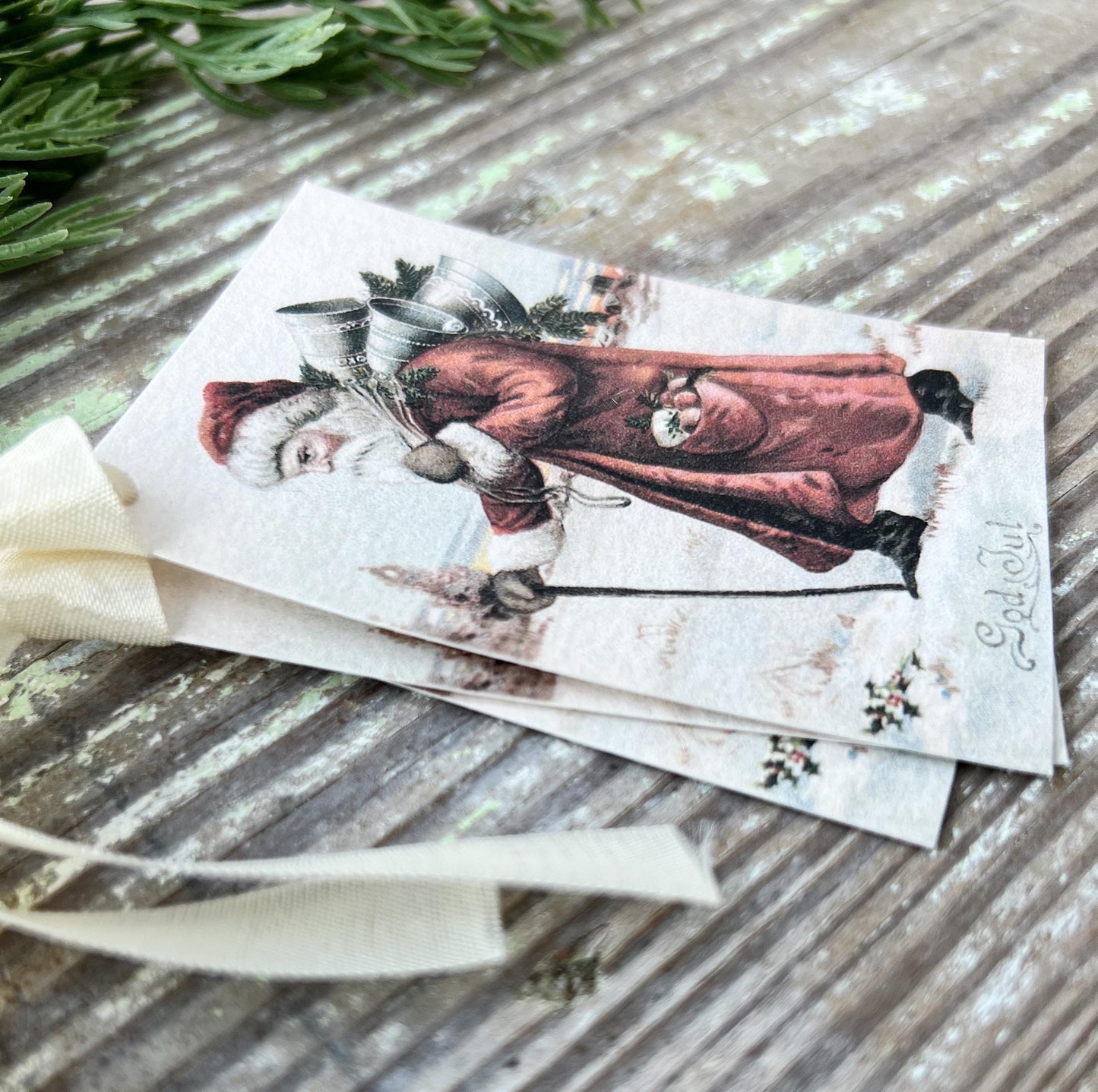 GOD JUL SANTA Gift Tags Vintage Farmhouse Decor Card French Shabby Gift Wrap Christmas Tree Ornament