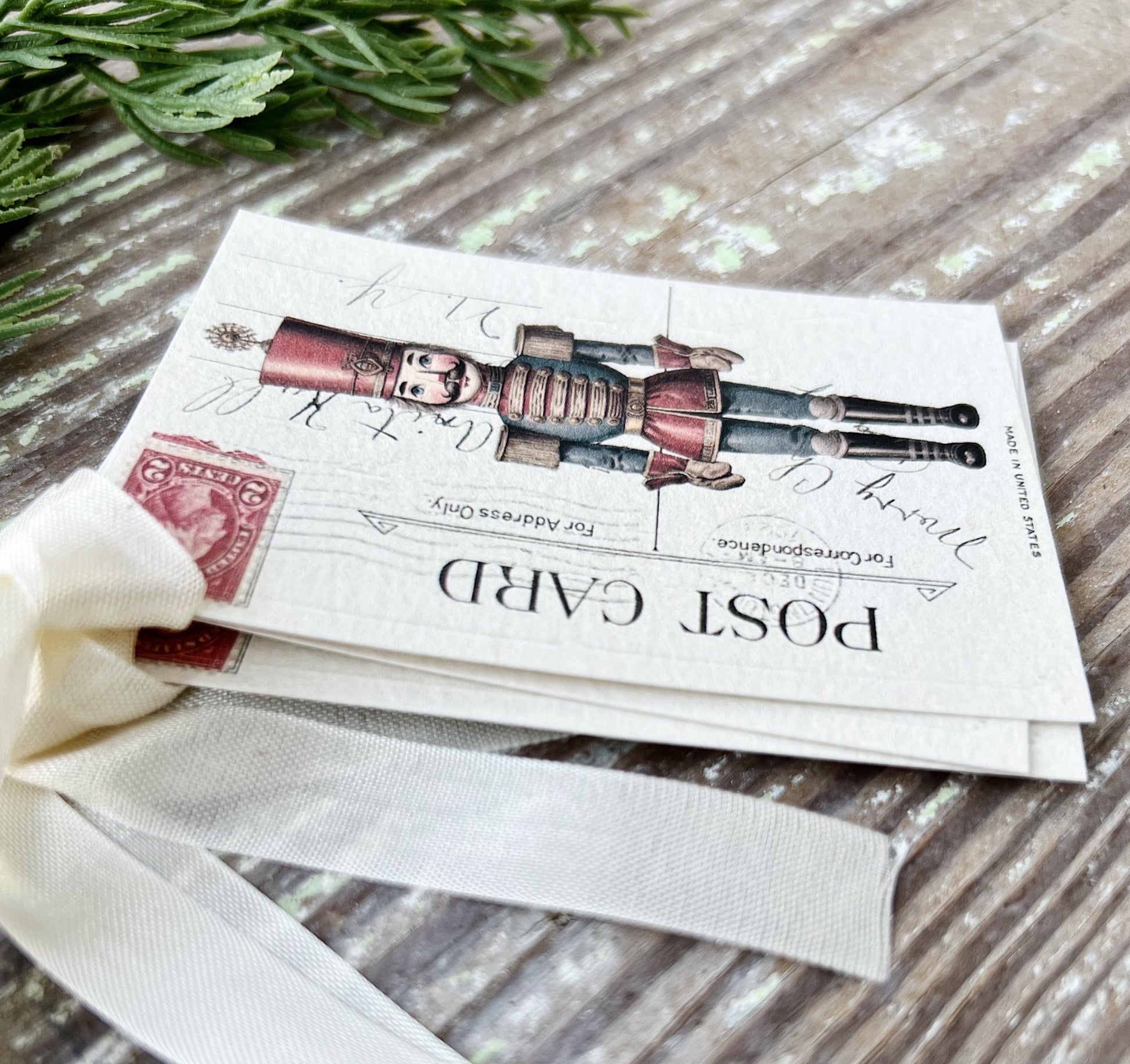NUTCRACKER POST CARD Red Christmas Vintage Gift Tags Farmhouse Christmas Decor Card French Shabby Gift Wrap