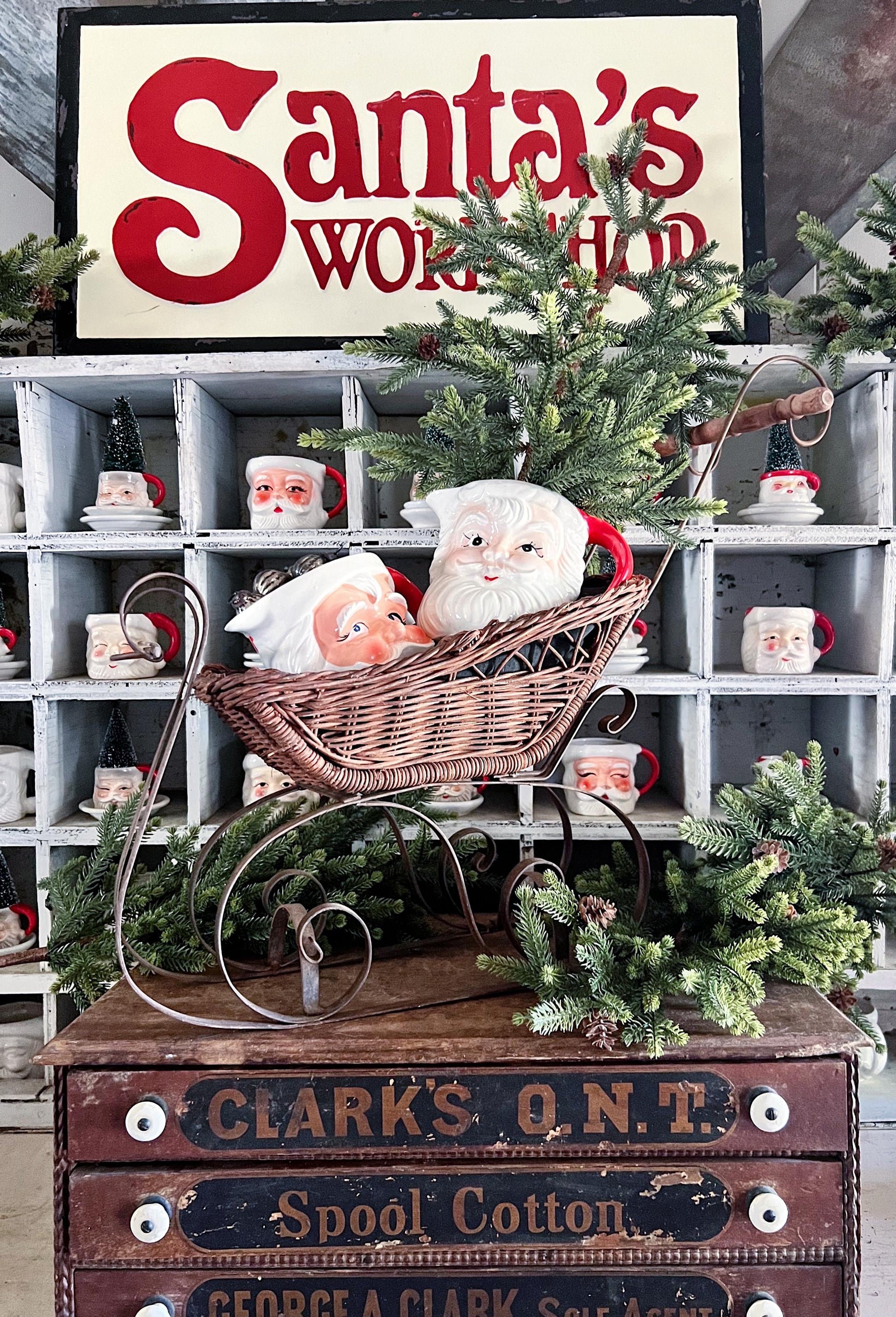 Antique Wicker Sleigh Victorian Doll Farmhouse Primitive Christmas Decor