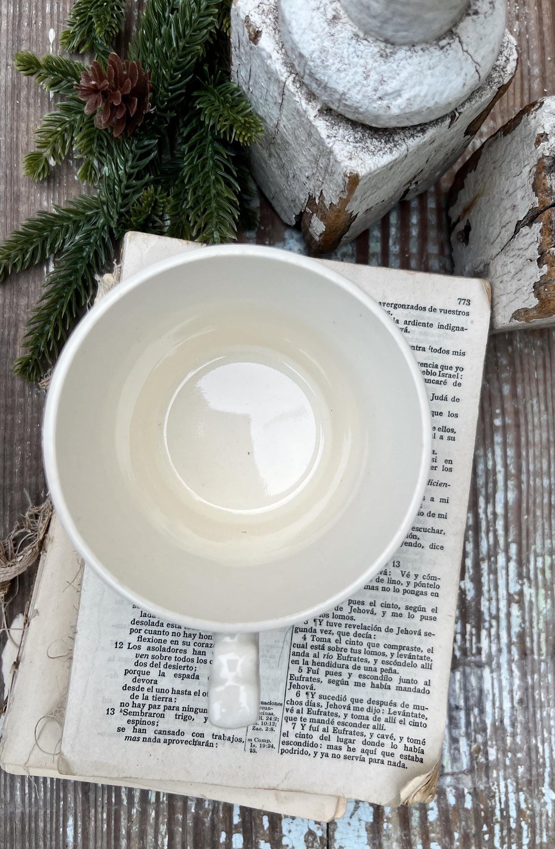 Vintage USA White Ironstone SANTA Coffee Cup Farmhouse Christmas Decor