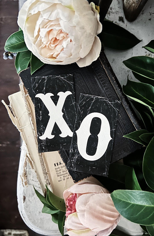 VALENTINE XO Letter Cards BLACK Card Sign Set Farmhouse Decor Cardstock Vintage Style Church Gothic