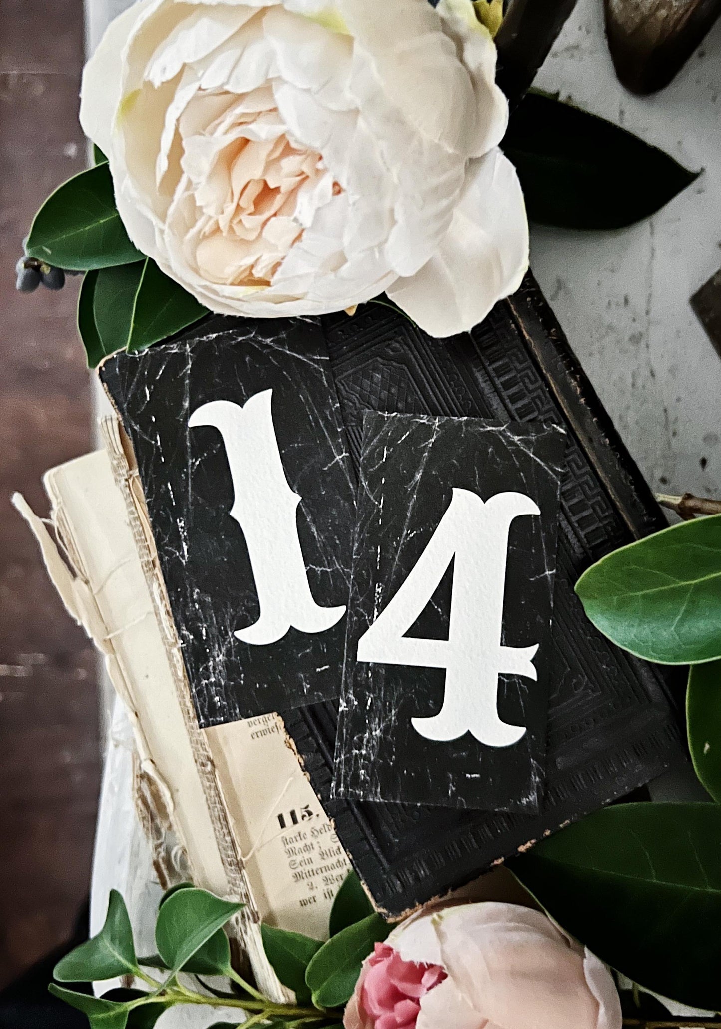 VALENTINE 14 NUMBER Cards BLACK Card Sign Set Farmhouse Decor Cardstock Vintage Style Church Gothic