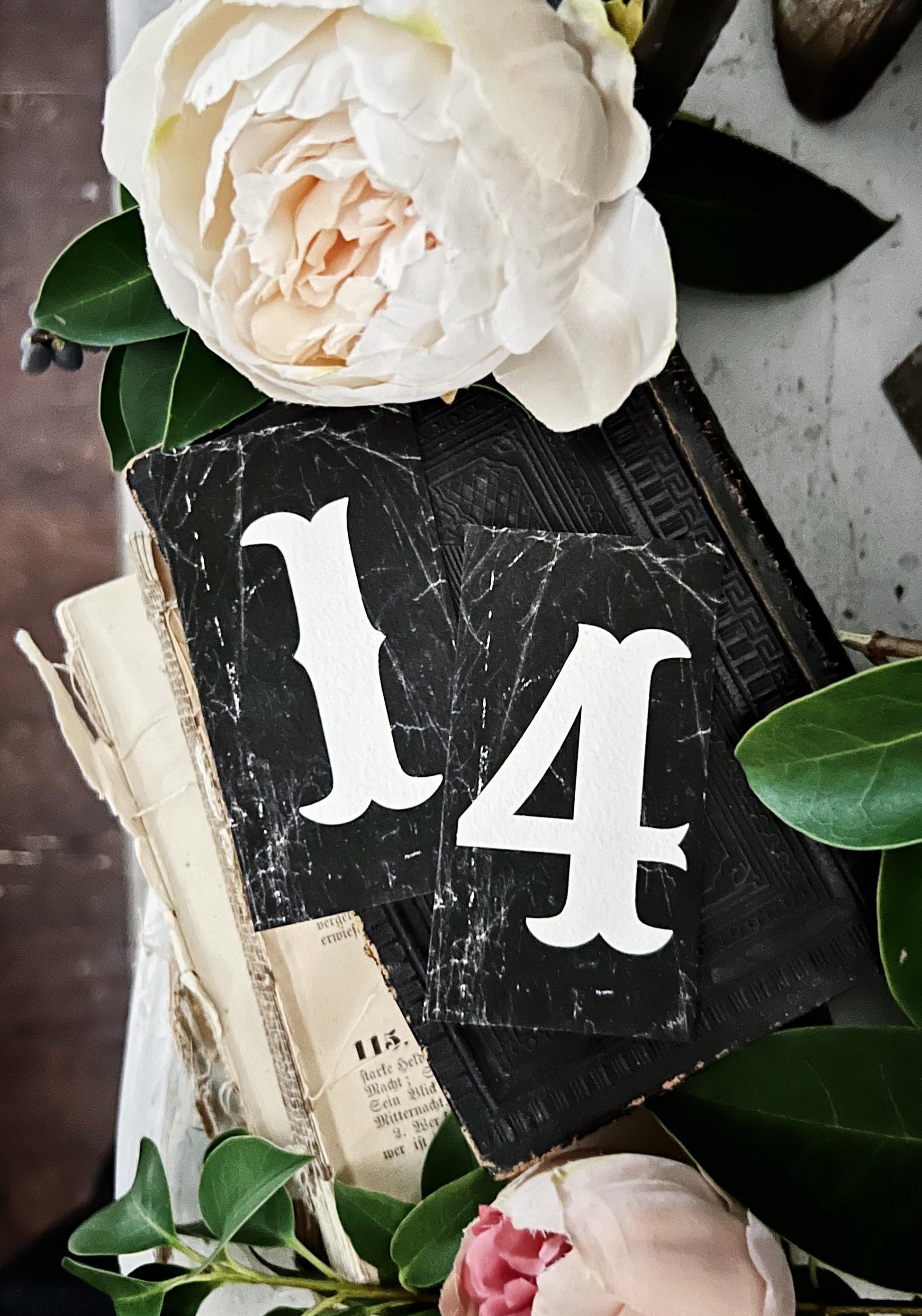 VALENTINE 14 NUMBER Cards BLACK Card Sign Set Farmhouse Decor Cardstock Vintage Style Church Gothic