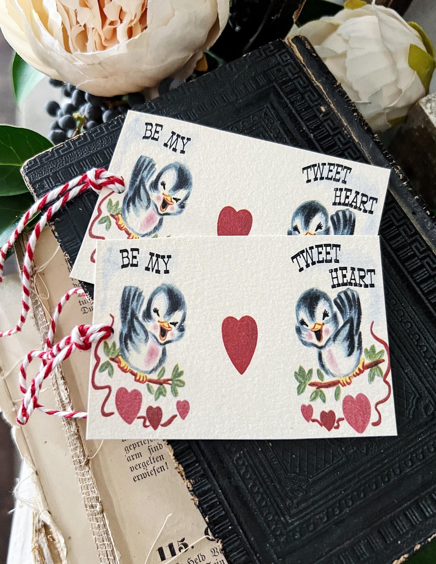 Valentine Vintage Gift Tags Be My Tweet Heart BLUE BIRDS Farmhouse Decor Card Shabby
