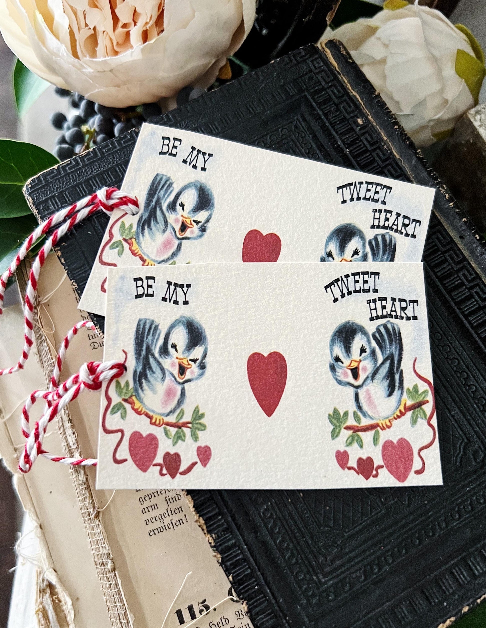 Valentine Vintage Gift Tags Be My Tweet Heart BLUE BIRDS Farmhouse Decor Card Shabby