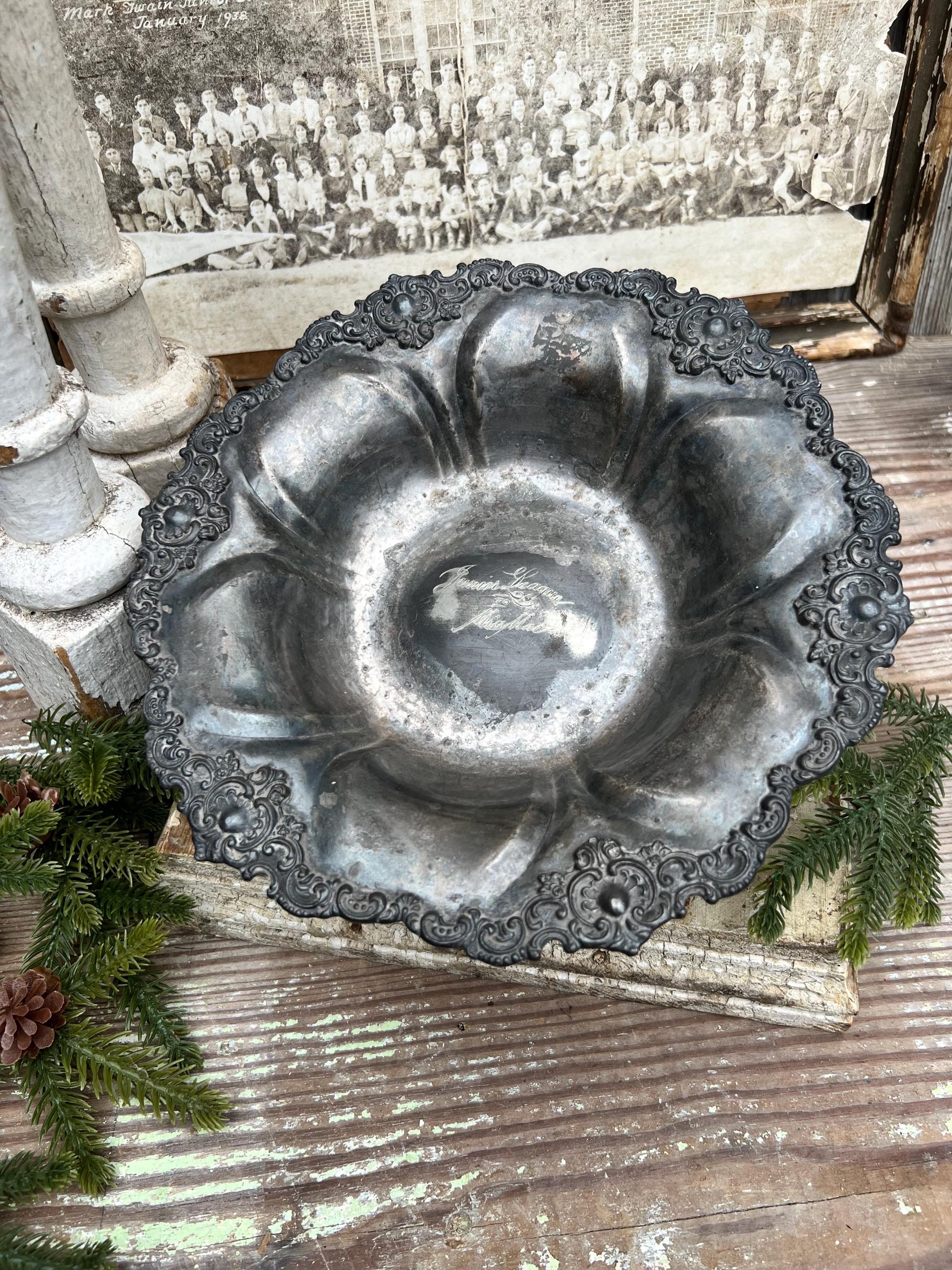 Antique Quadruple Plate Silver Serving Compote Bowl Tray French Farmhouse Decor TROPHY