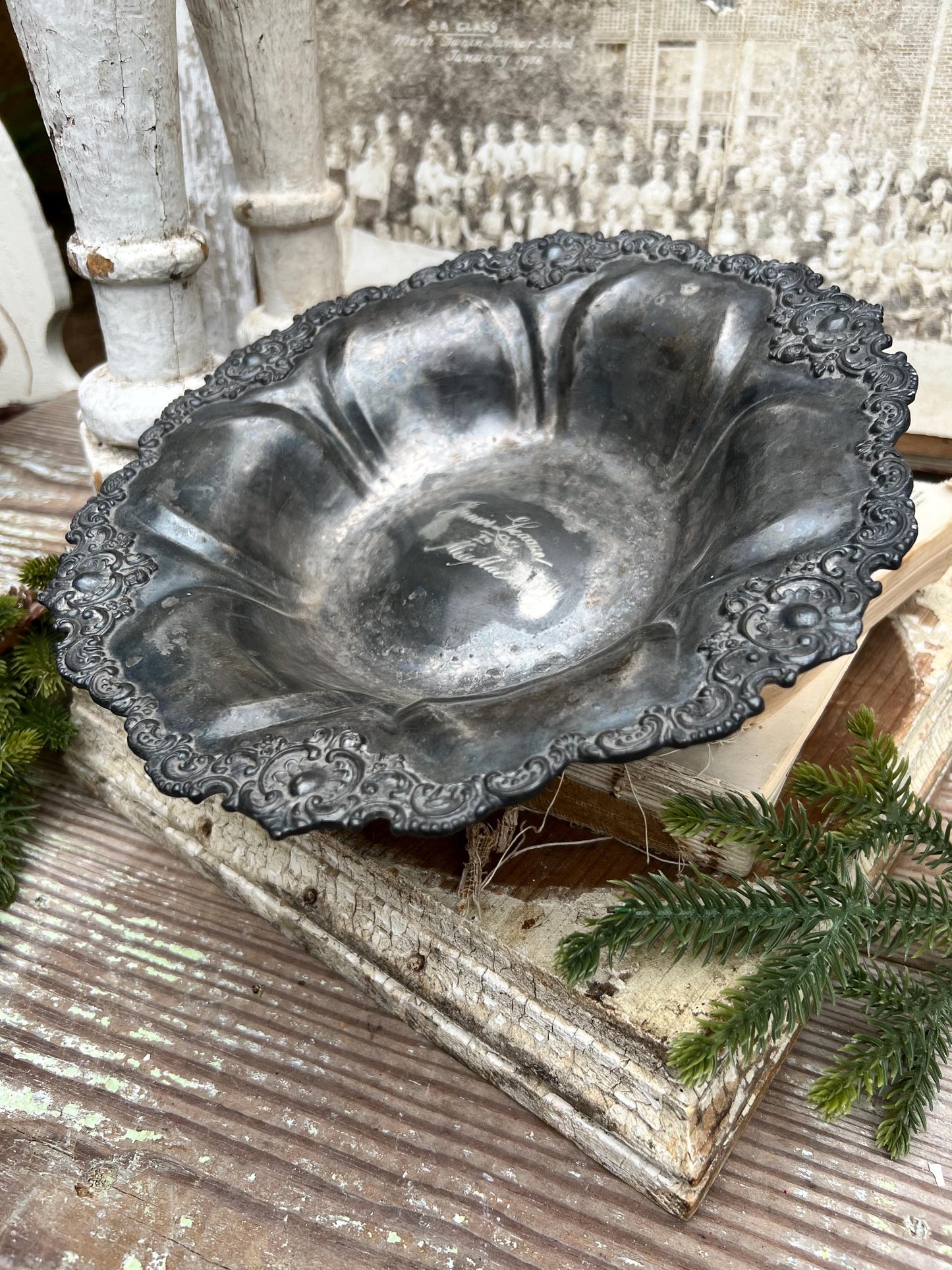 Antique Quadruple Plate Silver Serving Compote Bowl Tray French Farmhouse Decor TROPHY