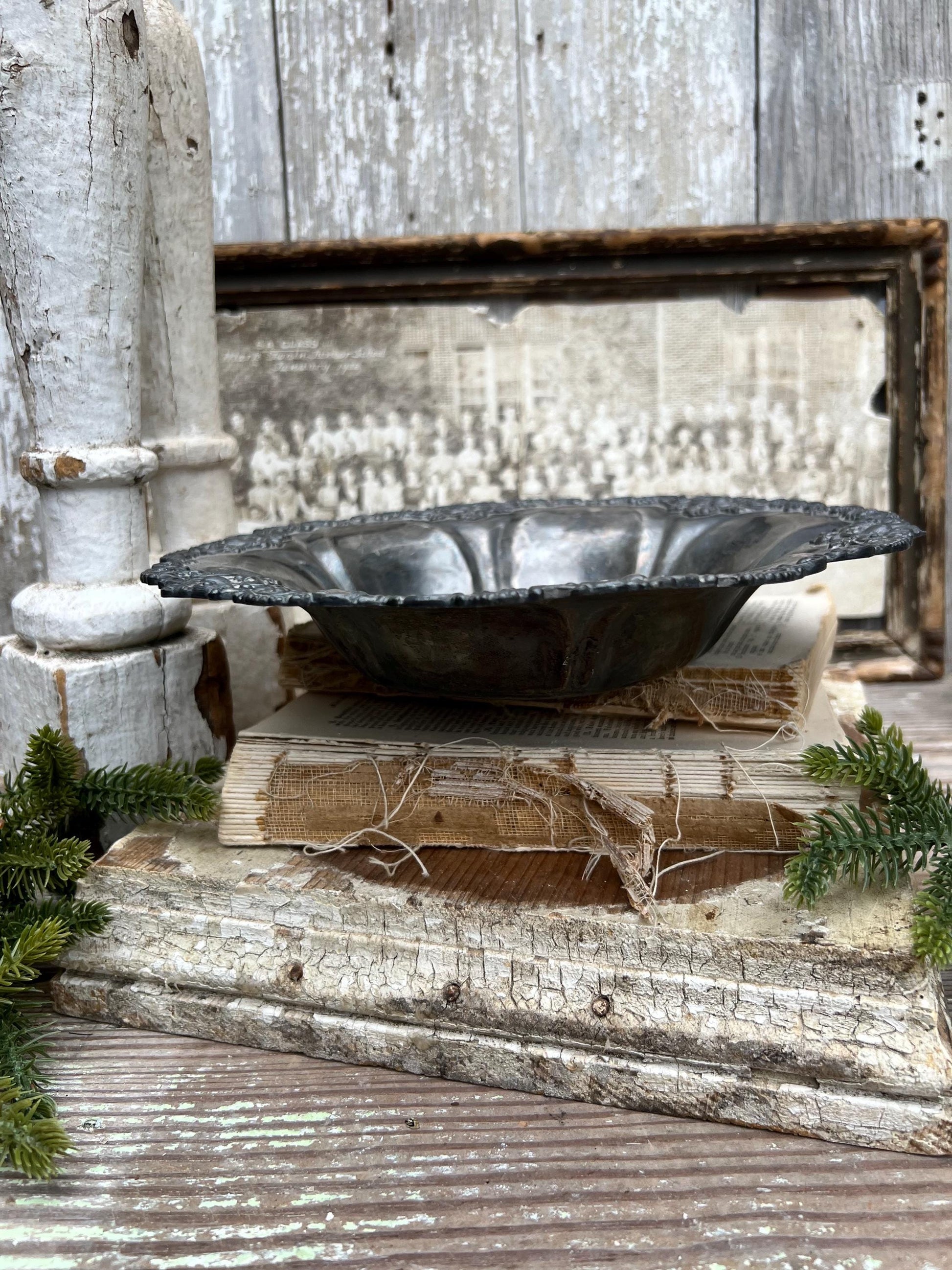 Antique Quadruple Plate Silver Serving Compote Bowl Tray French Farmhouse Decor TROPHY