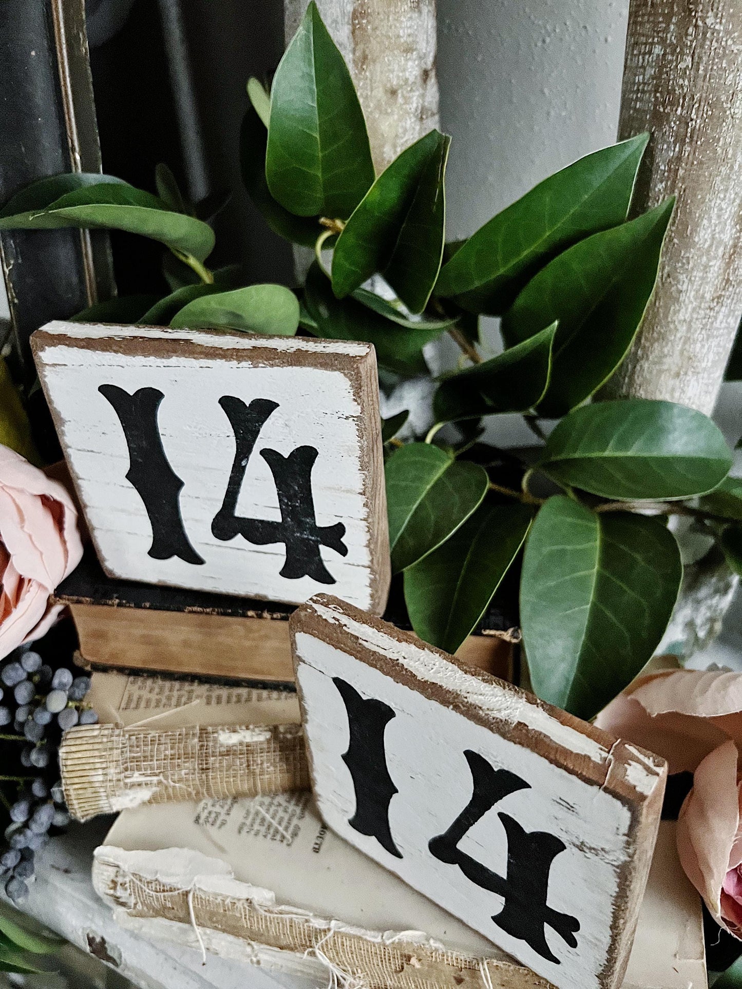 VALENTINE 14 Sign Tile Vintage Salvage Barn Wood Reclaimed White Chippy Paint Farmhouse Decor Architectural House Number FEBRUARY French