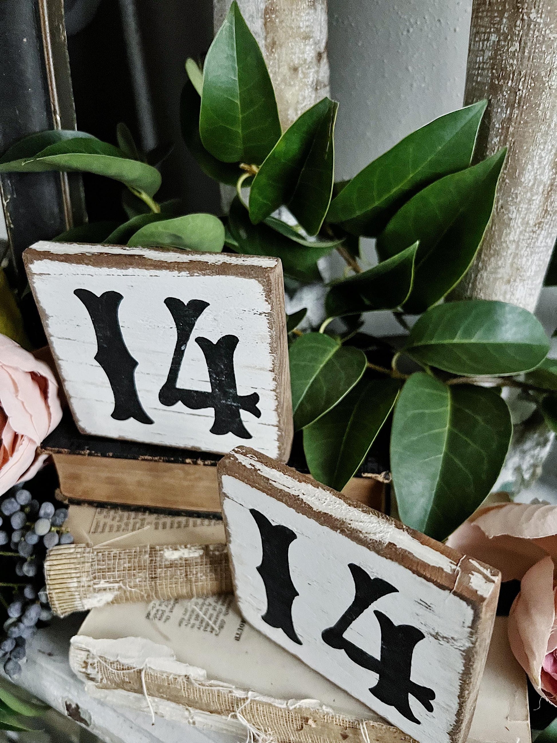 VALENTINE 14 Sign Tile Vintage Salvage Barn Wood Reclaimed White Chippy Paint Farmhouse Decor Architectural House Number FEBRUARY French