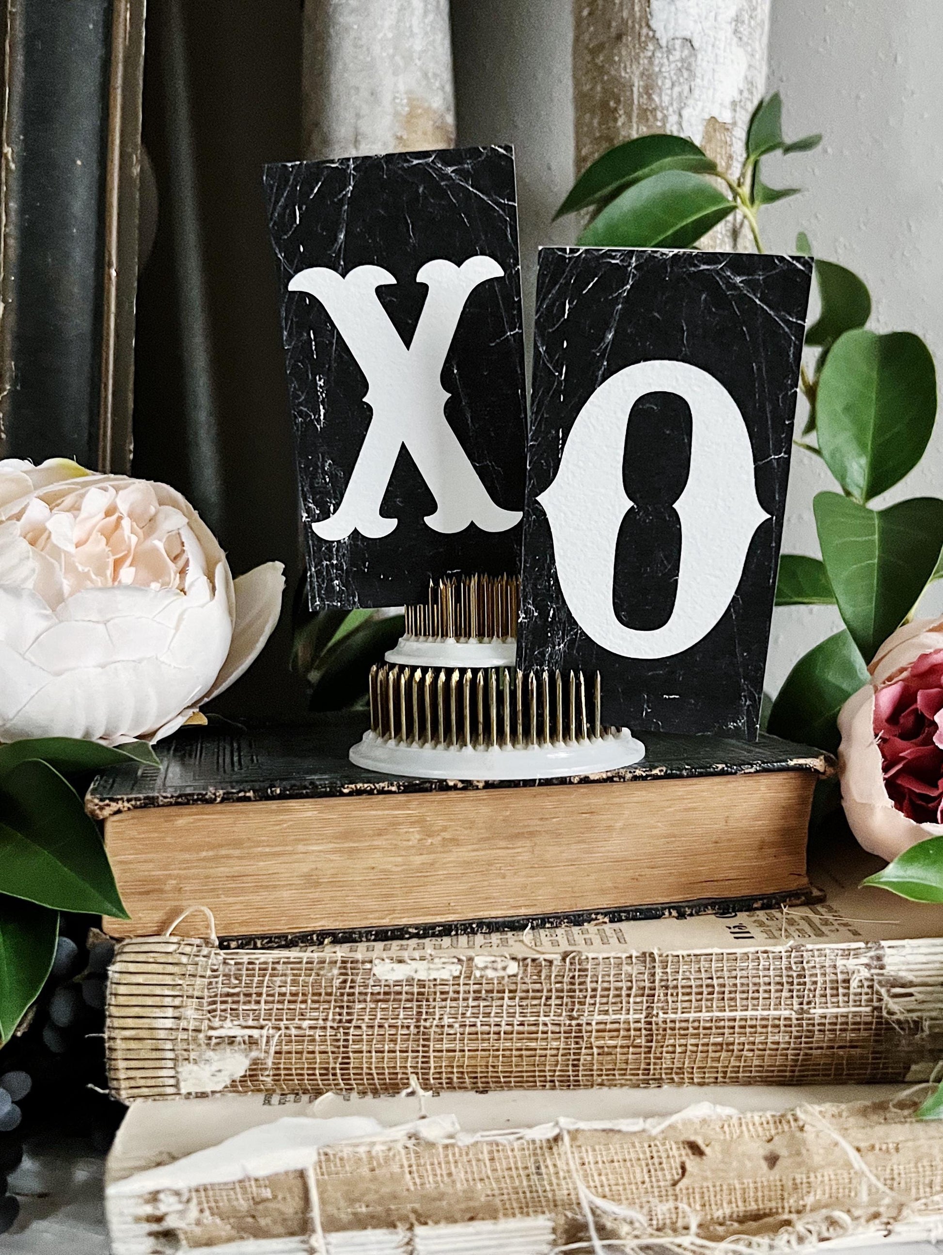 VALENTINE XO Letter Cards BLACK Card Sign Set Farmhouse Decor Cardstock Vintage Style Church Gothic