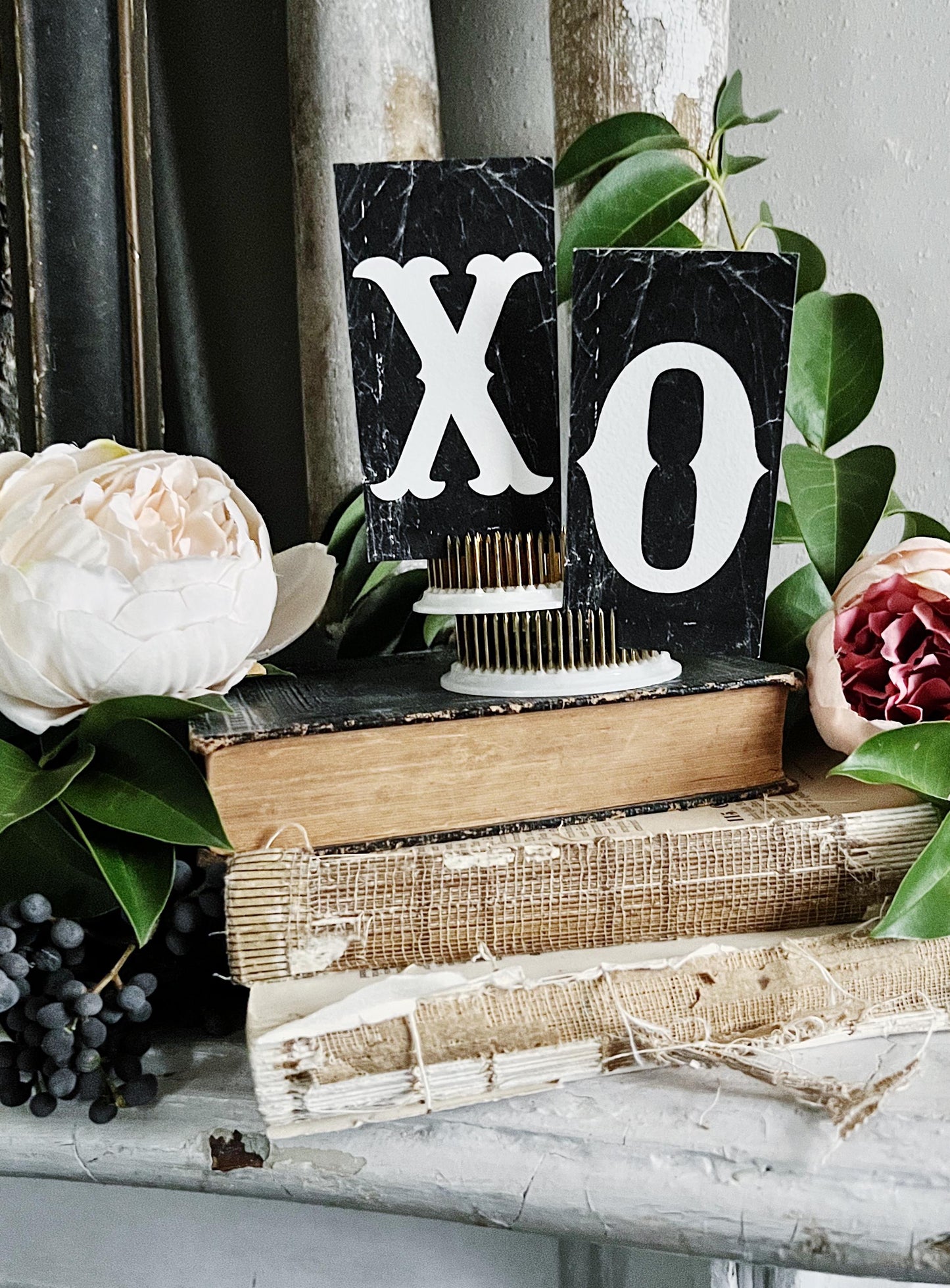 VALENTINE XO Letter Cards BLACK Card Sign Set Farmhouse Decor Cardstock Vintage Style Church Gothic