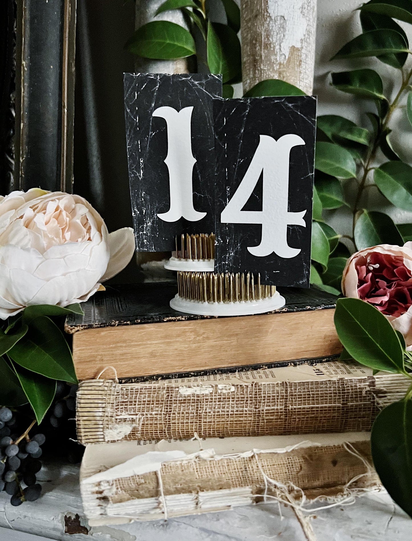 VALENTINE 14 NUMBER Cards BLACK Card Sign Set Farmhouse Decor Cardstock Vintage Style Church Gothic