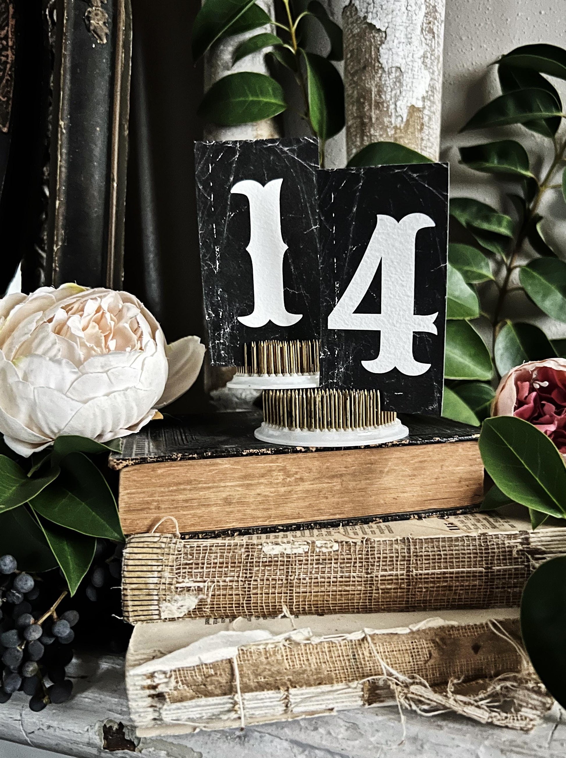 VALENTINE 14 NUMBER Cards BLACK Card Sign Set Farmhouse Decor Cardstock Vintage Style Church Gothic
