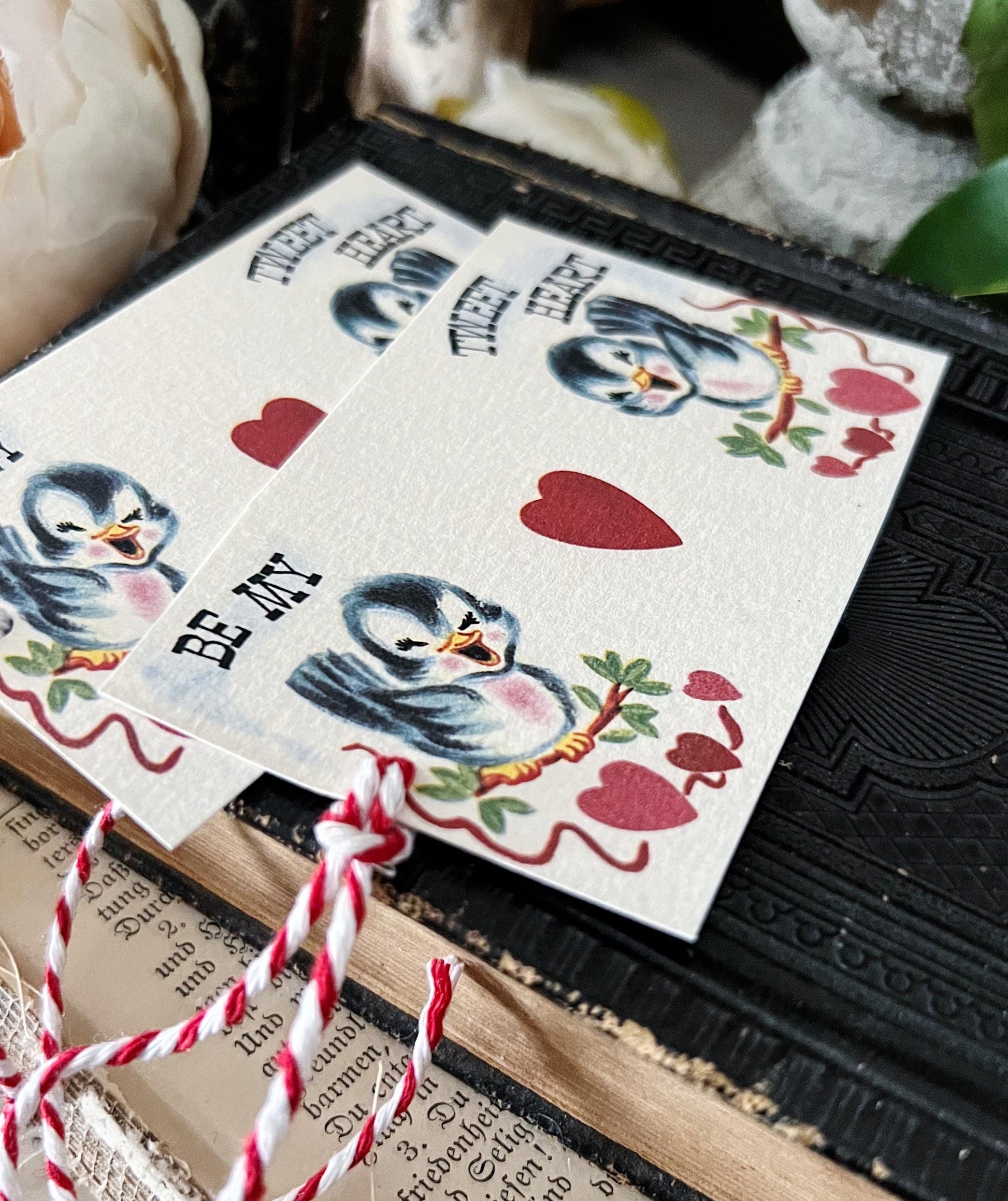 Valentine Vintage Gift Tags Be My Tweet Heart BLUE BIRDS Farmhouse Decor Card Shabby
