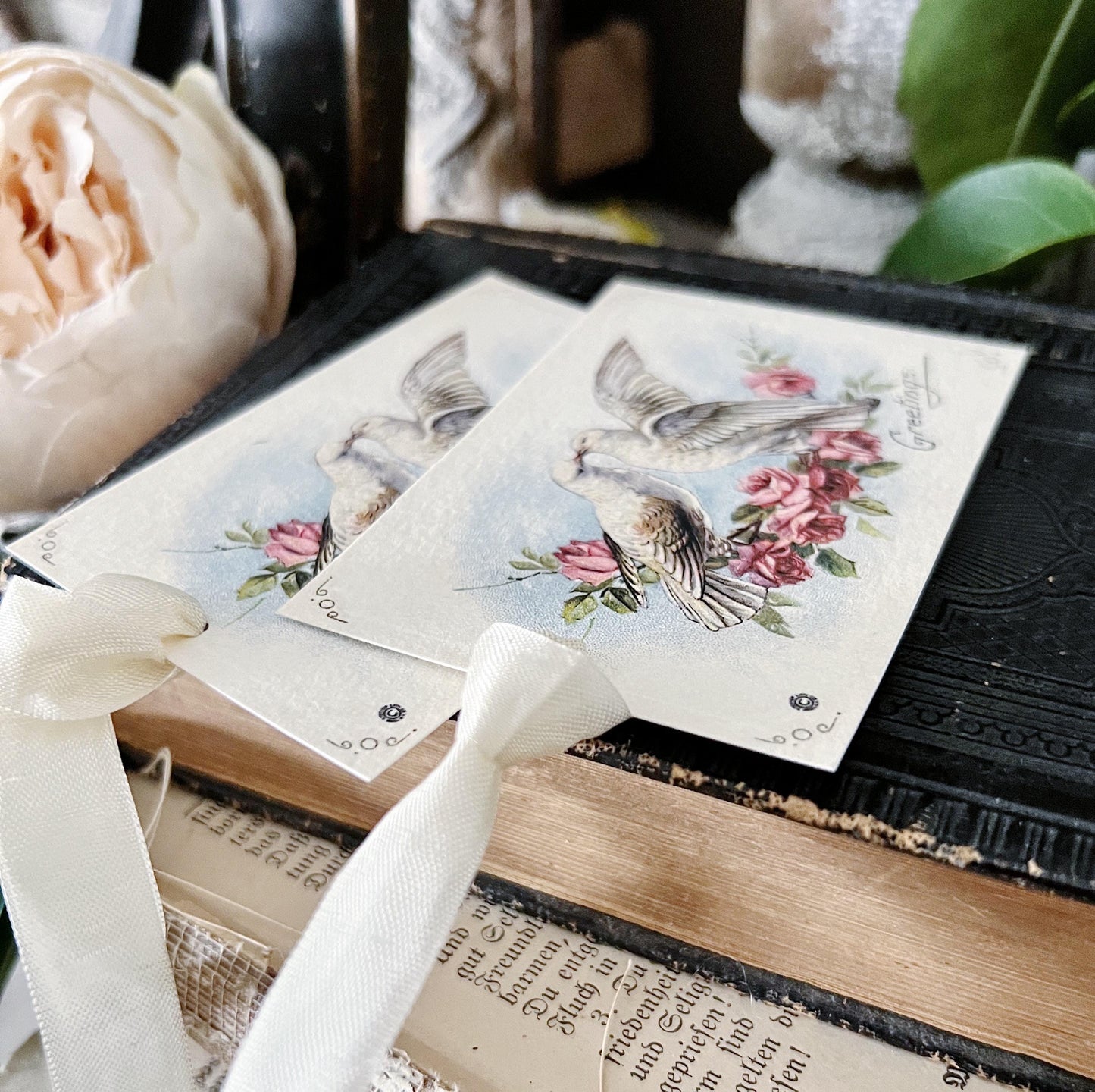 Valentine Greetings Vintage Gift Tags DOVES Farmhouse Decor Card Shabby