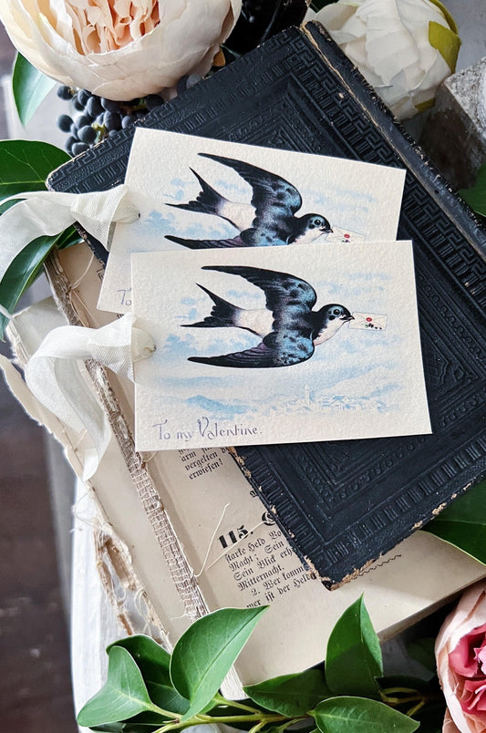 Valentine Vintage Gift Tags SPARROW Farmhouse Decor Card Shabby